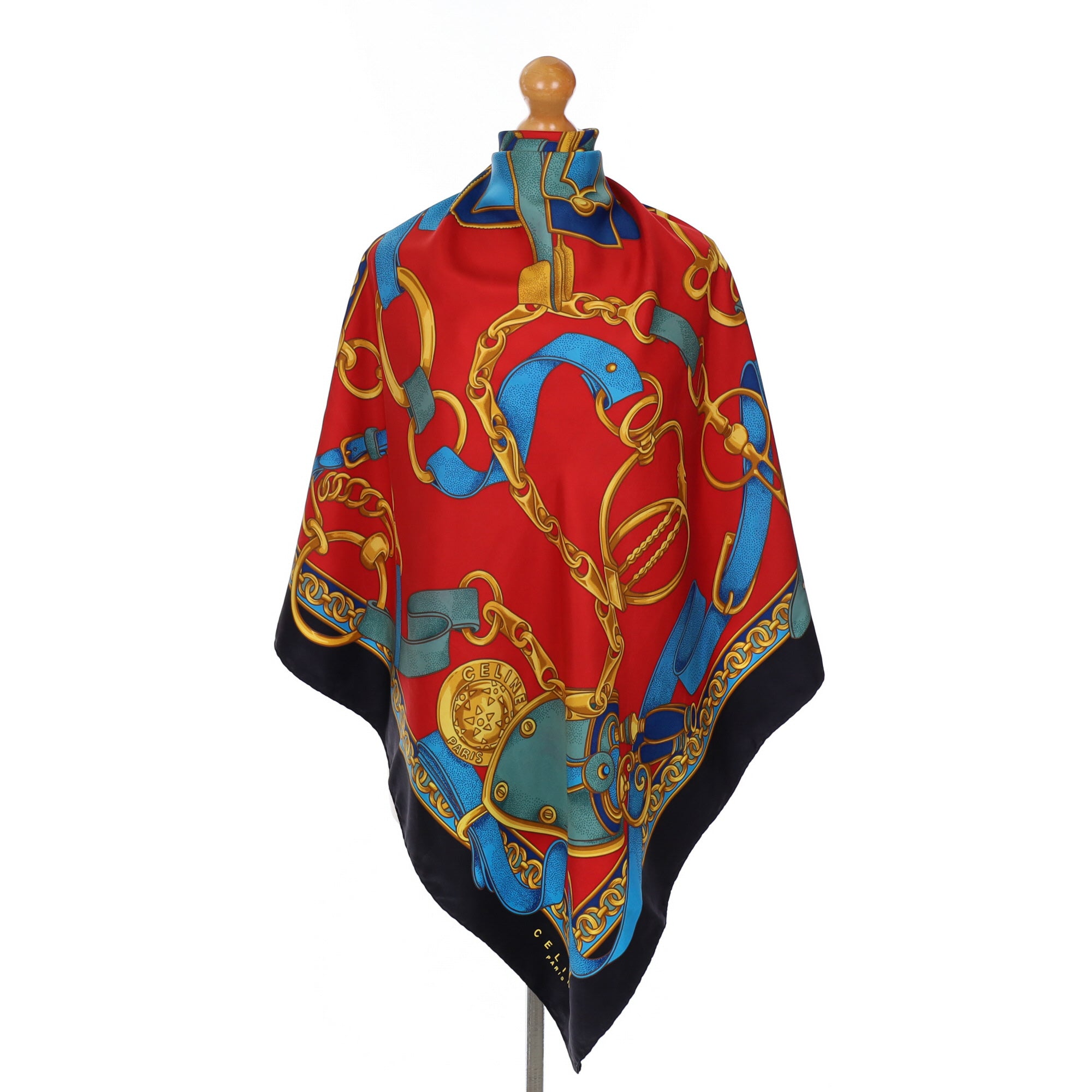 Celine Buckle and Chain Designer Vintage Silk Scarf