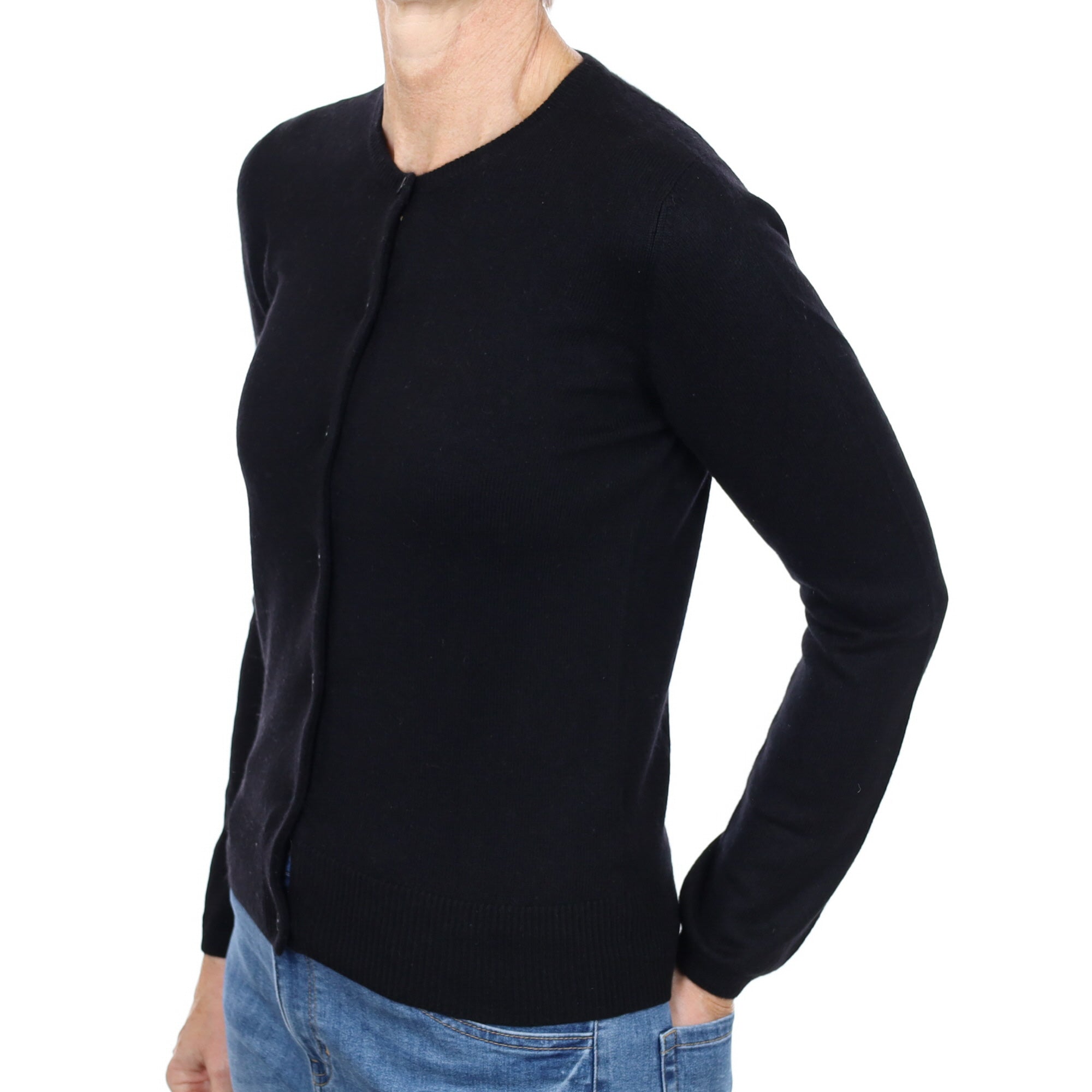 Black Cashmere Crew Neck Cardigan Small