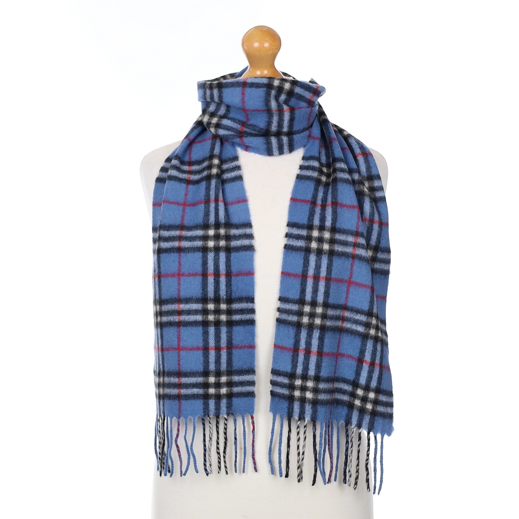 Blue Checked Cashmere Woven Scarf