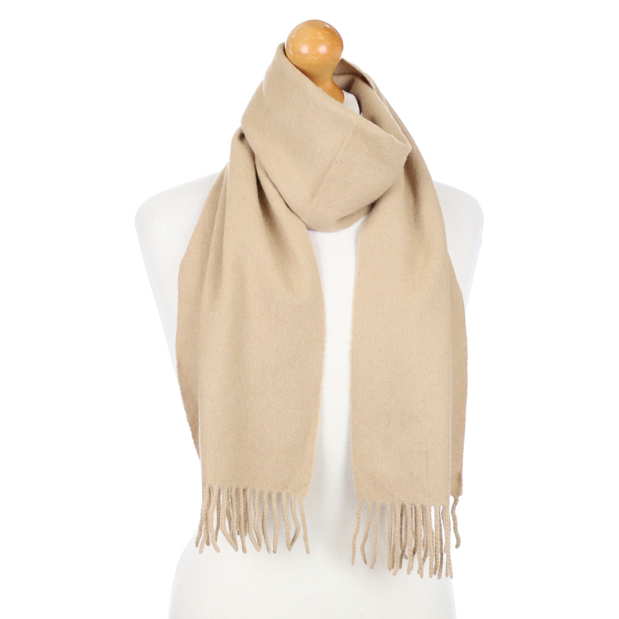 Sand Beige Fringed Cashmere Woven Scarf