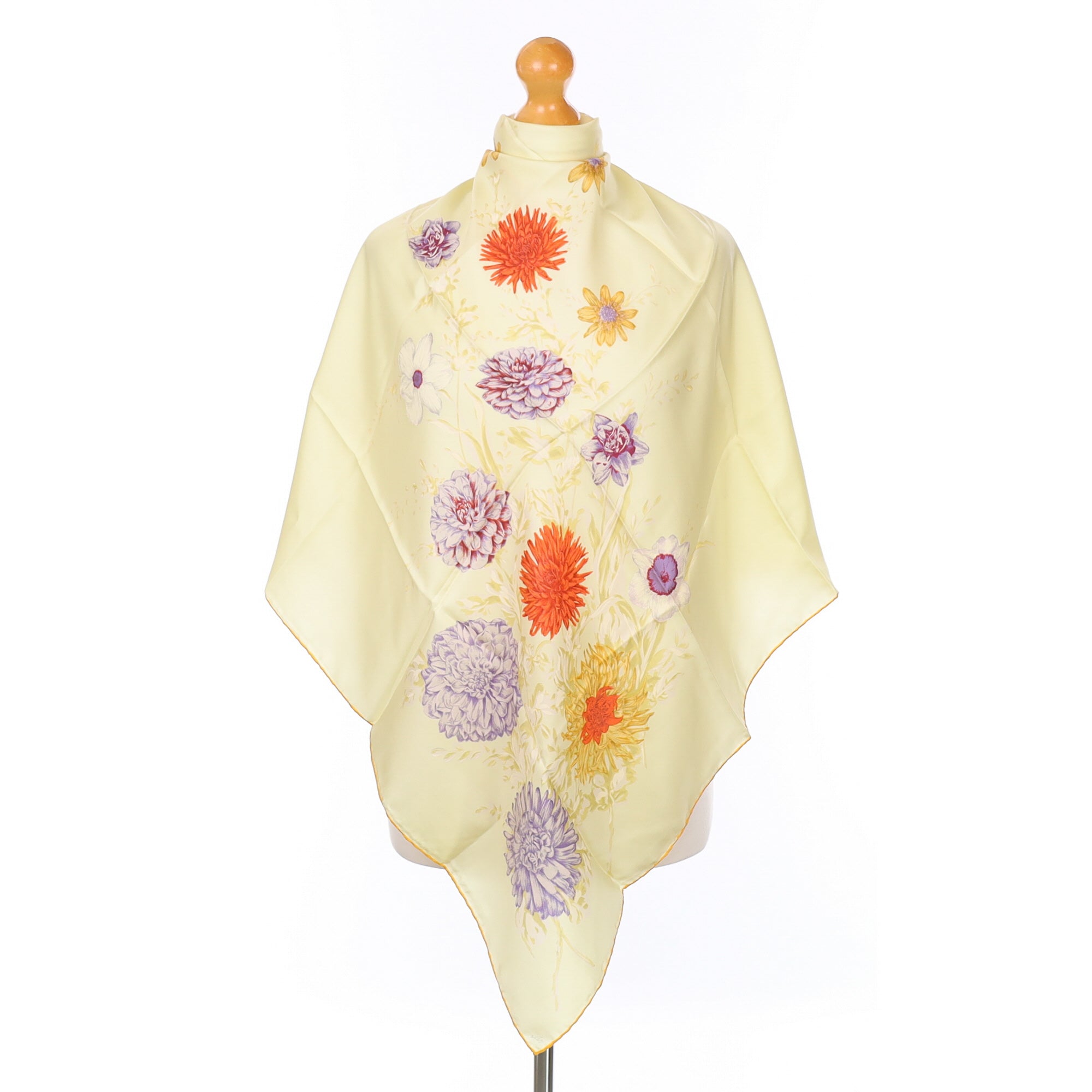 Pale Yellow Floral Vintage Silk Scarf