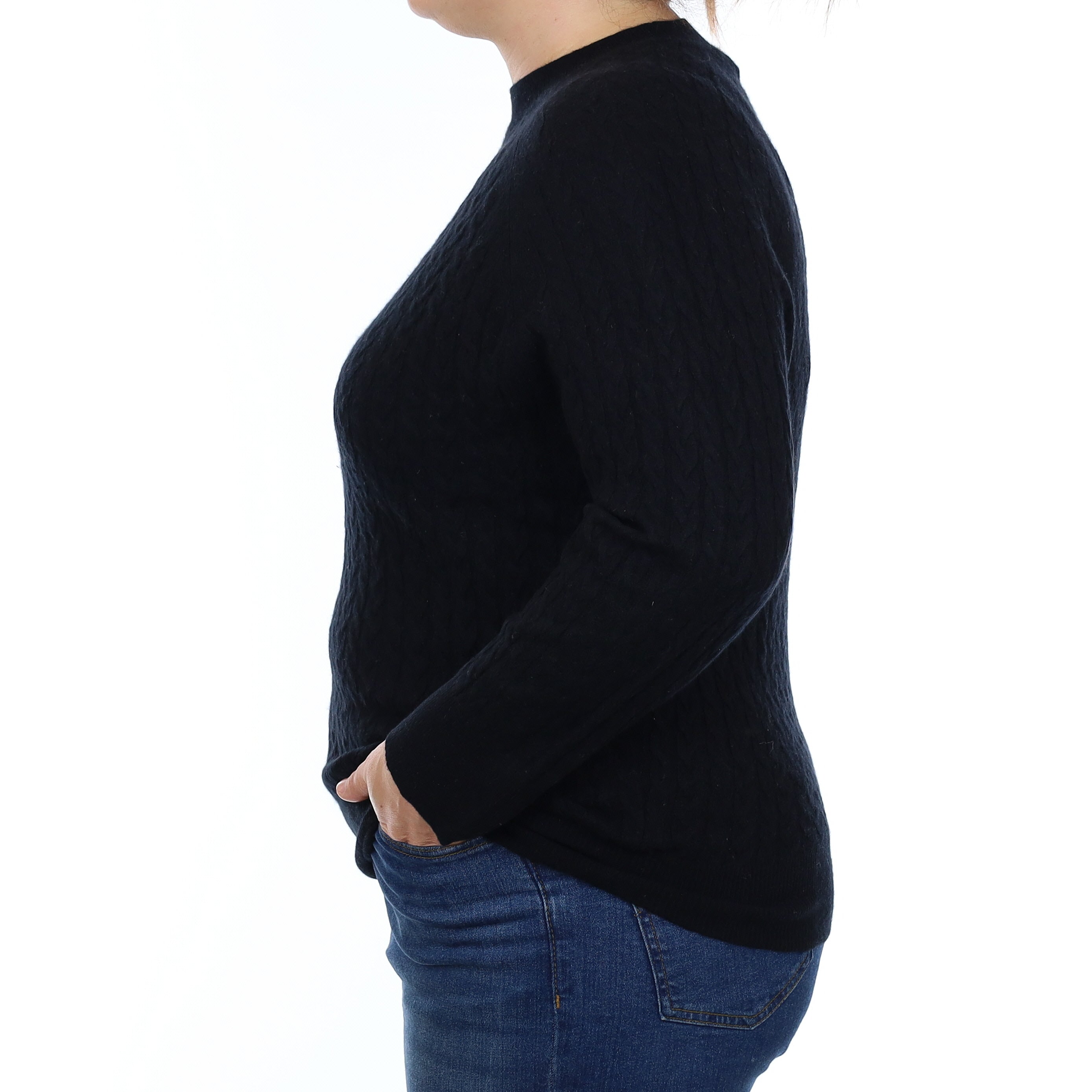 Black Cable Cashmere Crew Neck Jumper Large