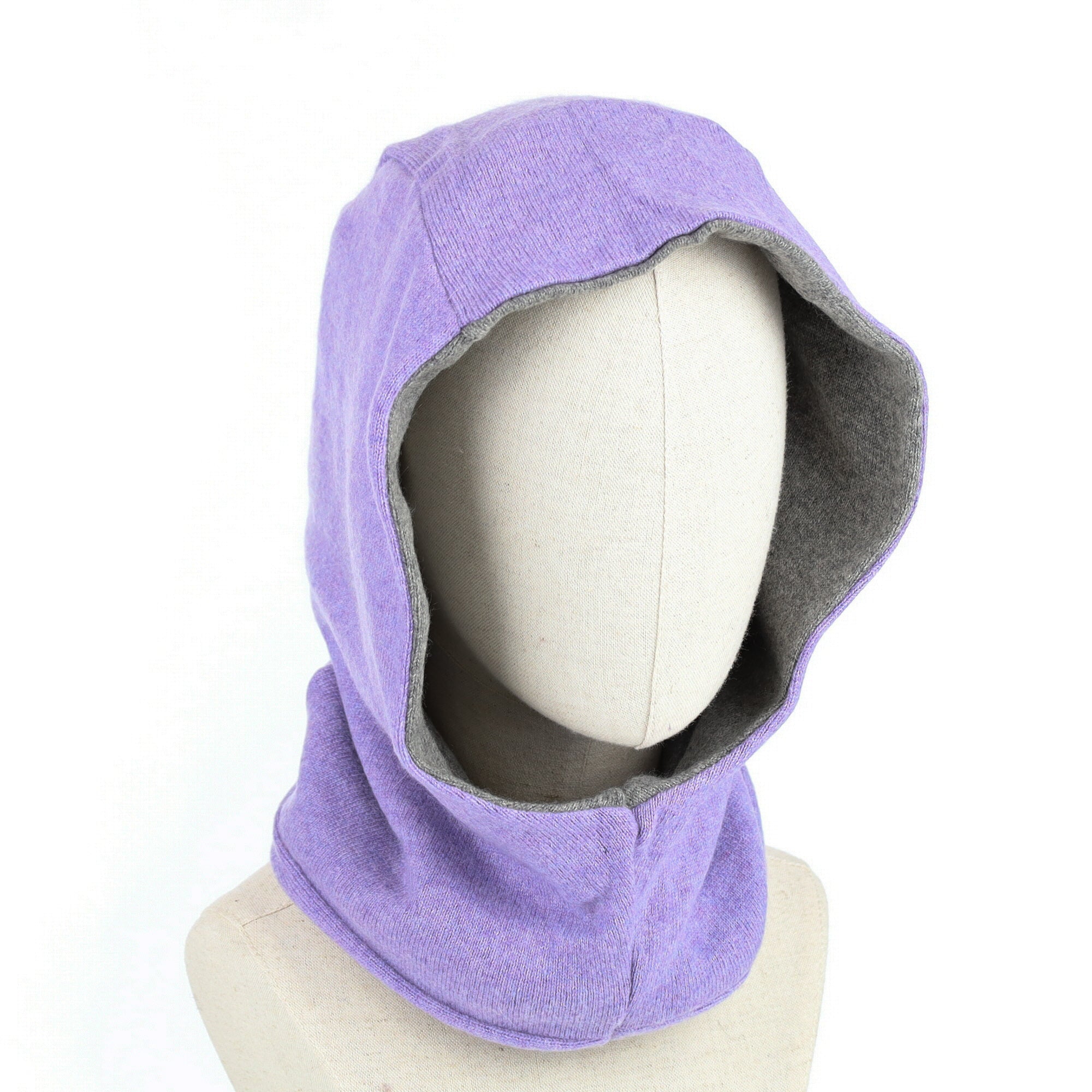 Ash Grey and Dusky Purple Luxury Reversible Cashmere Hood Unisex