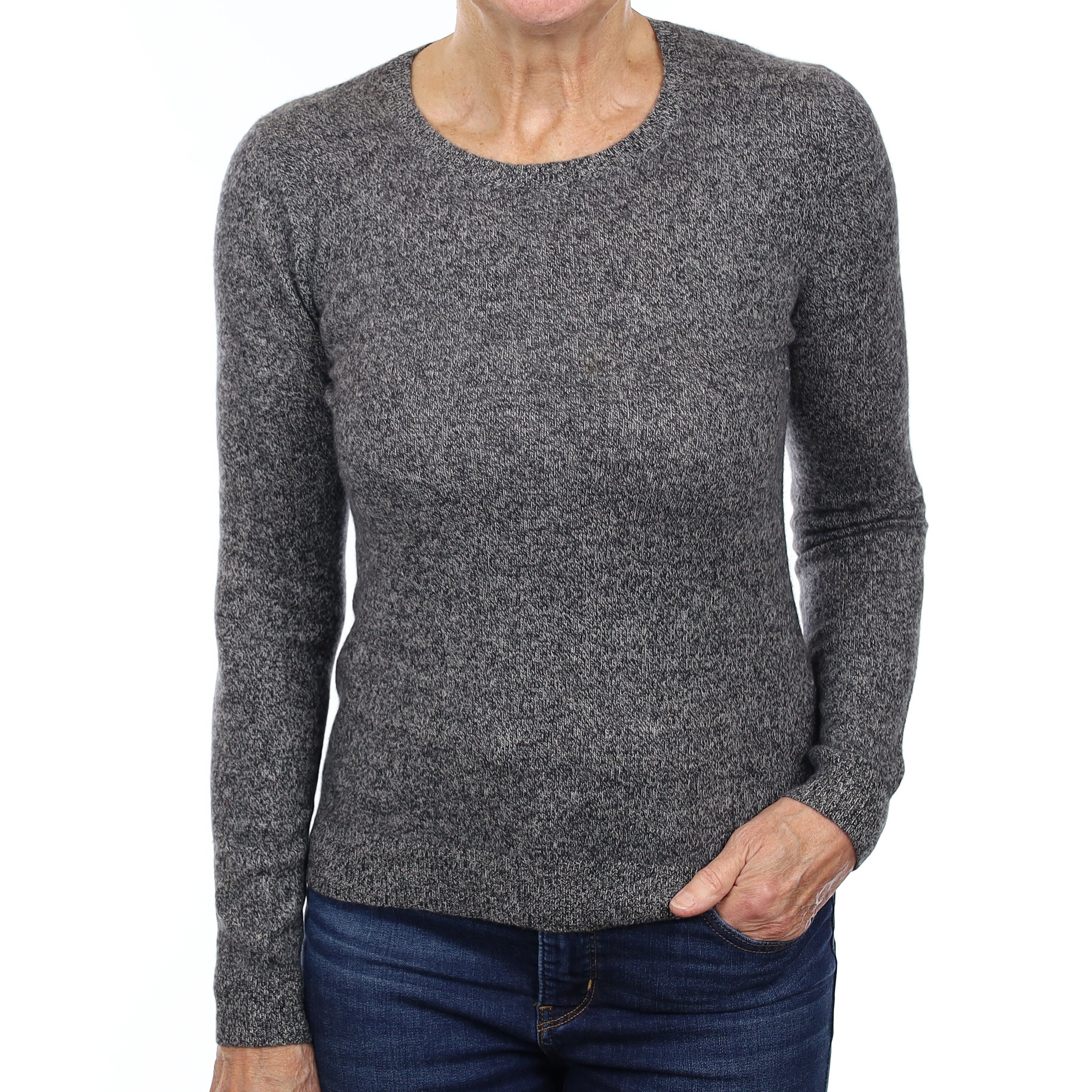 Slate Grey Marl Cashmere Crew Neck Jumper Medium