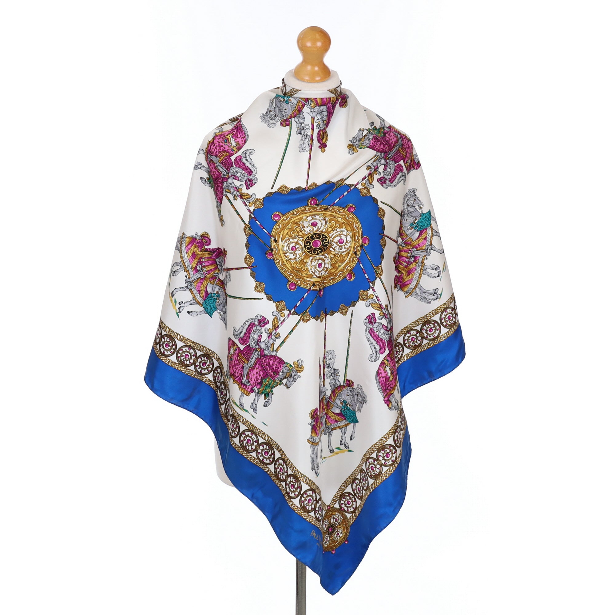 Paul Verlaine Equestrian Blue Vintage Silk Scarf