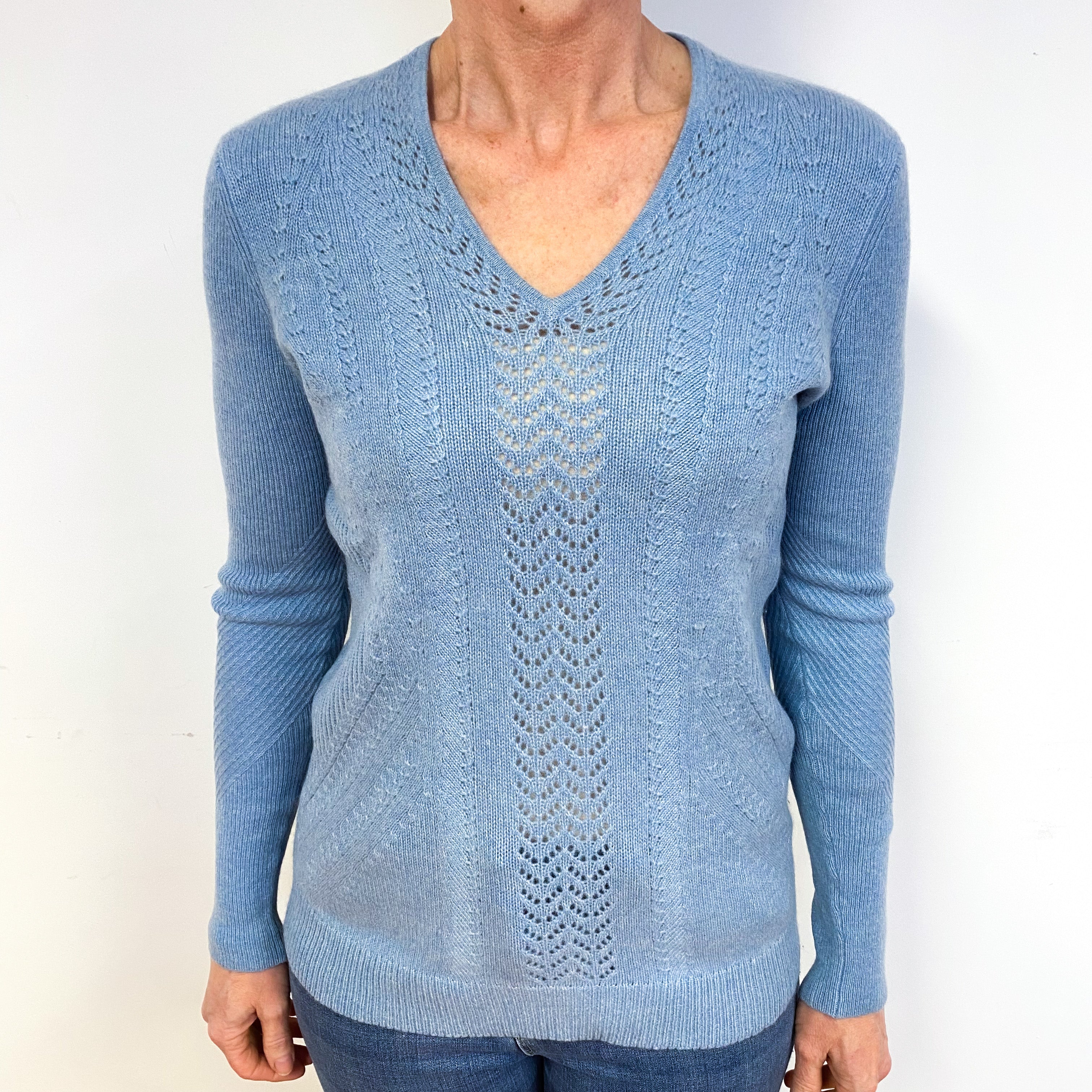 Sky Blue Cashmere V-Neck Jumper Medium