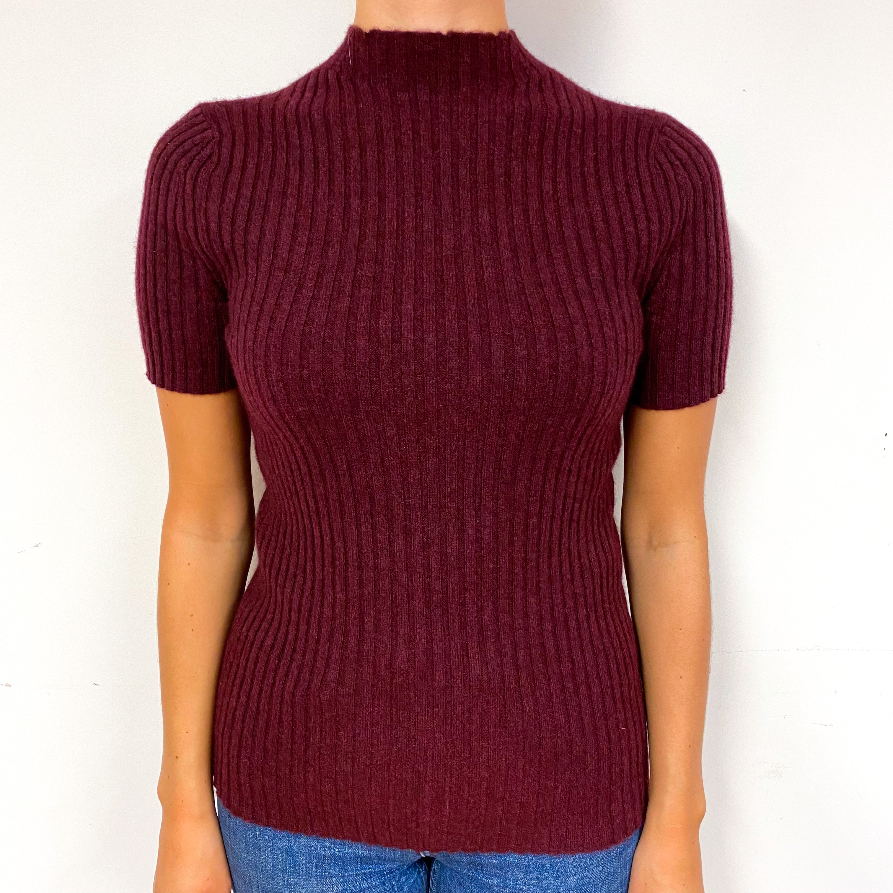 Mulberry Purple Rib Cashmere Short Sleeve Jumper Small