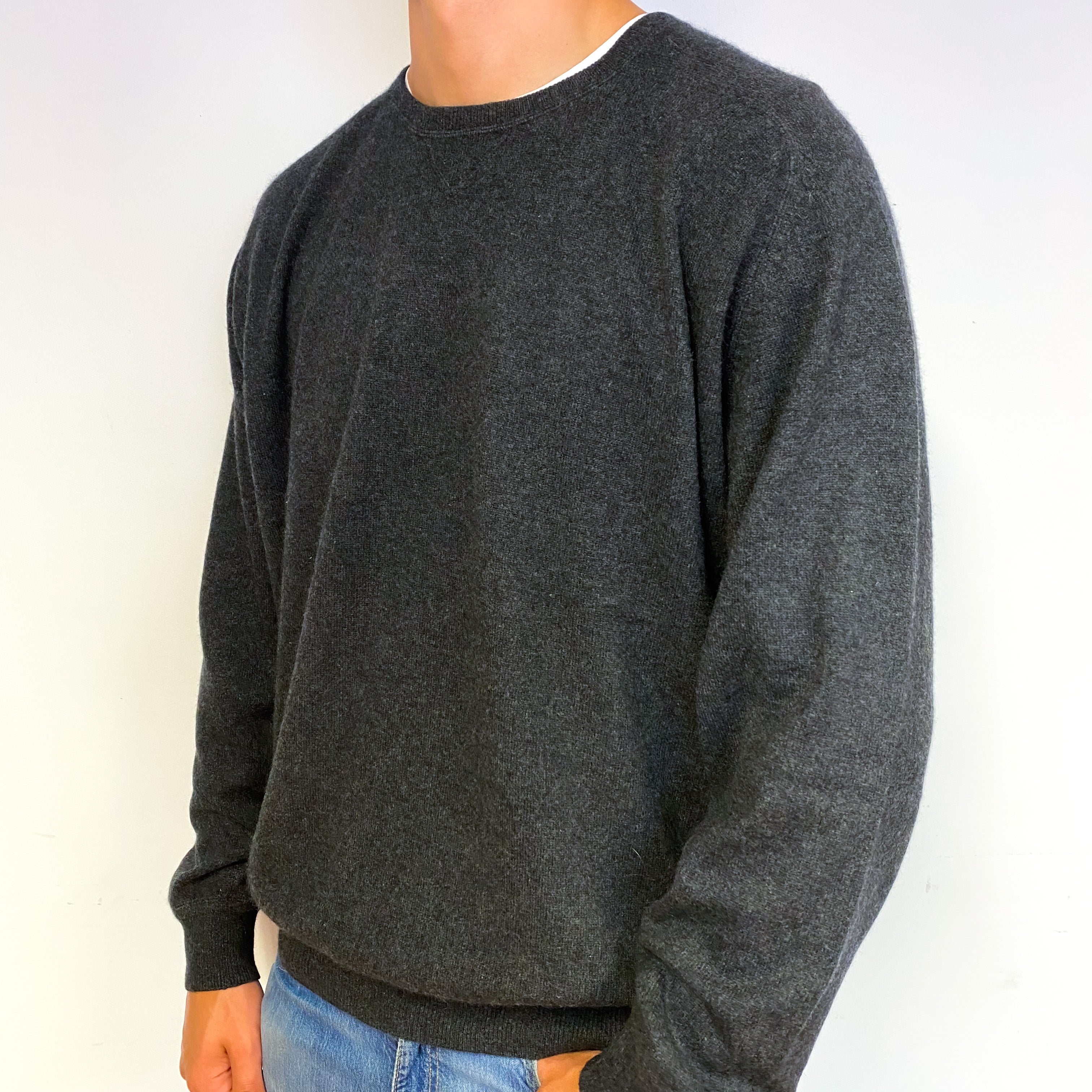 Men's Charcoal Grey Cashmere Crew Neck Jumper Extra Extra Large