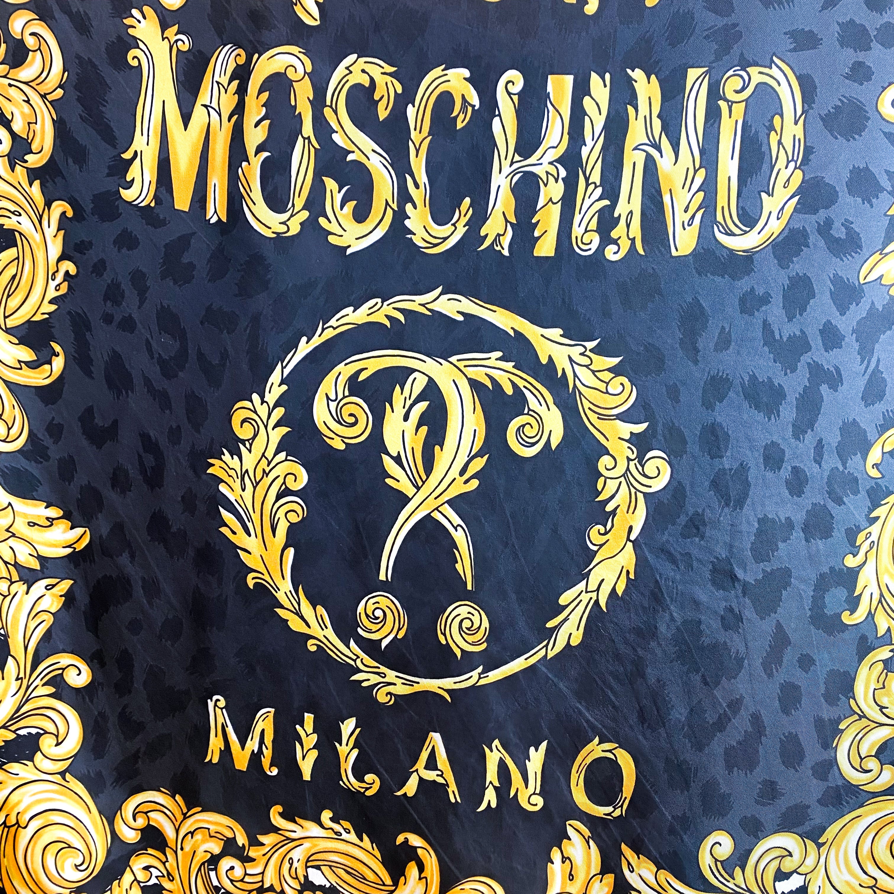 Large Moschino Black and Gold Silk Scarf