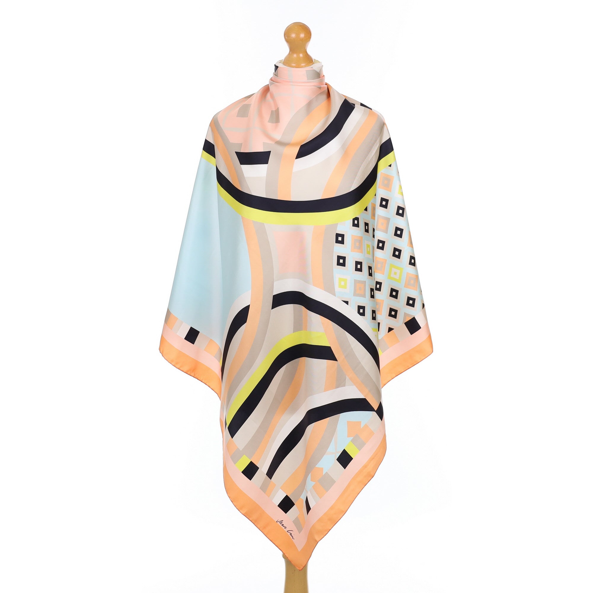 Marc Cain Abstract Pastels and Black Silk Scarf
