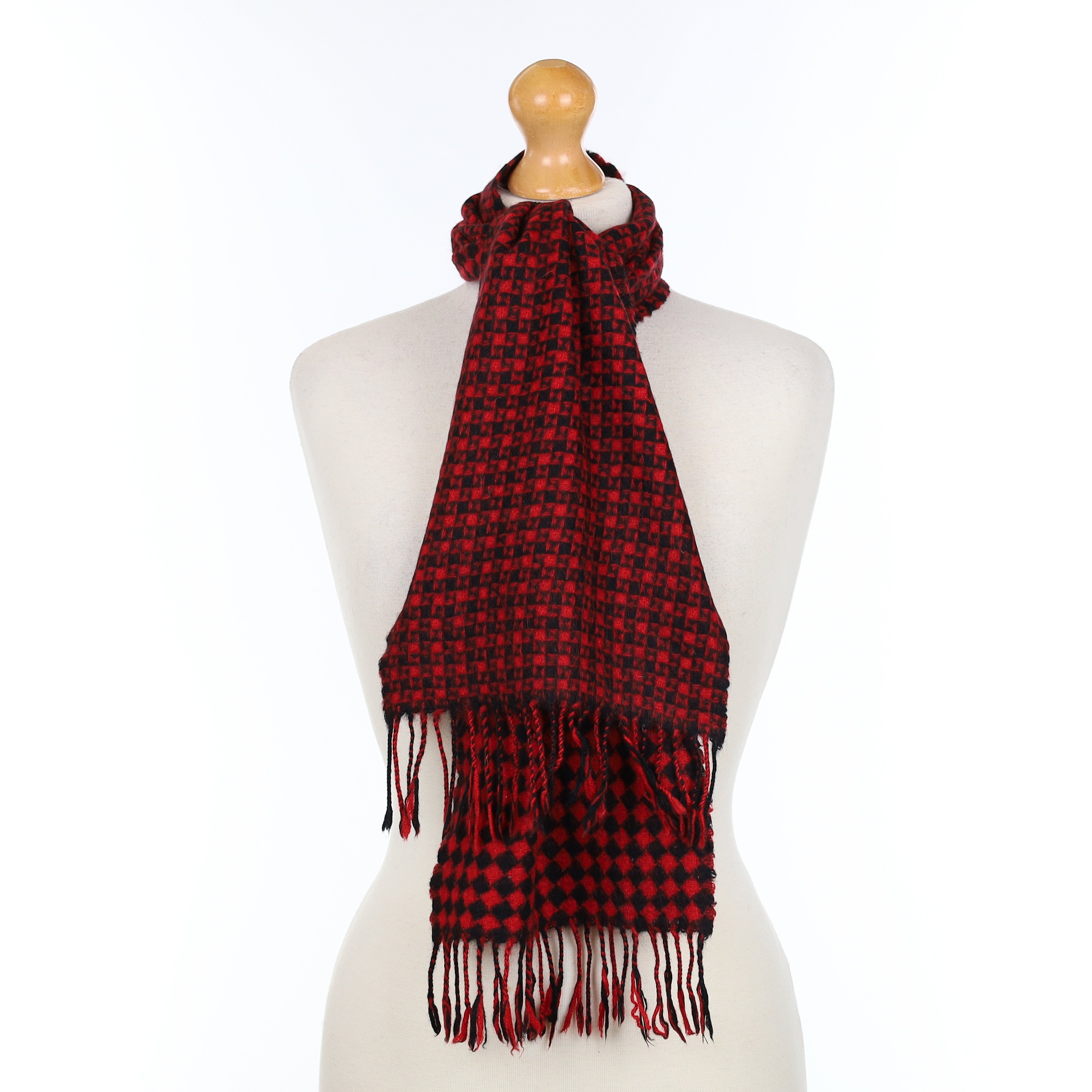 Red and Black Patterned Cashmere Woven Scarf