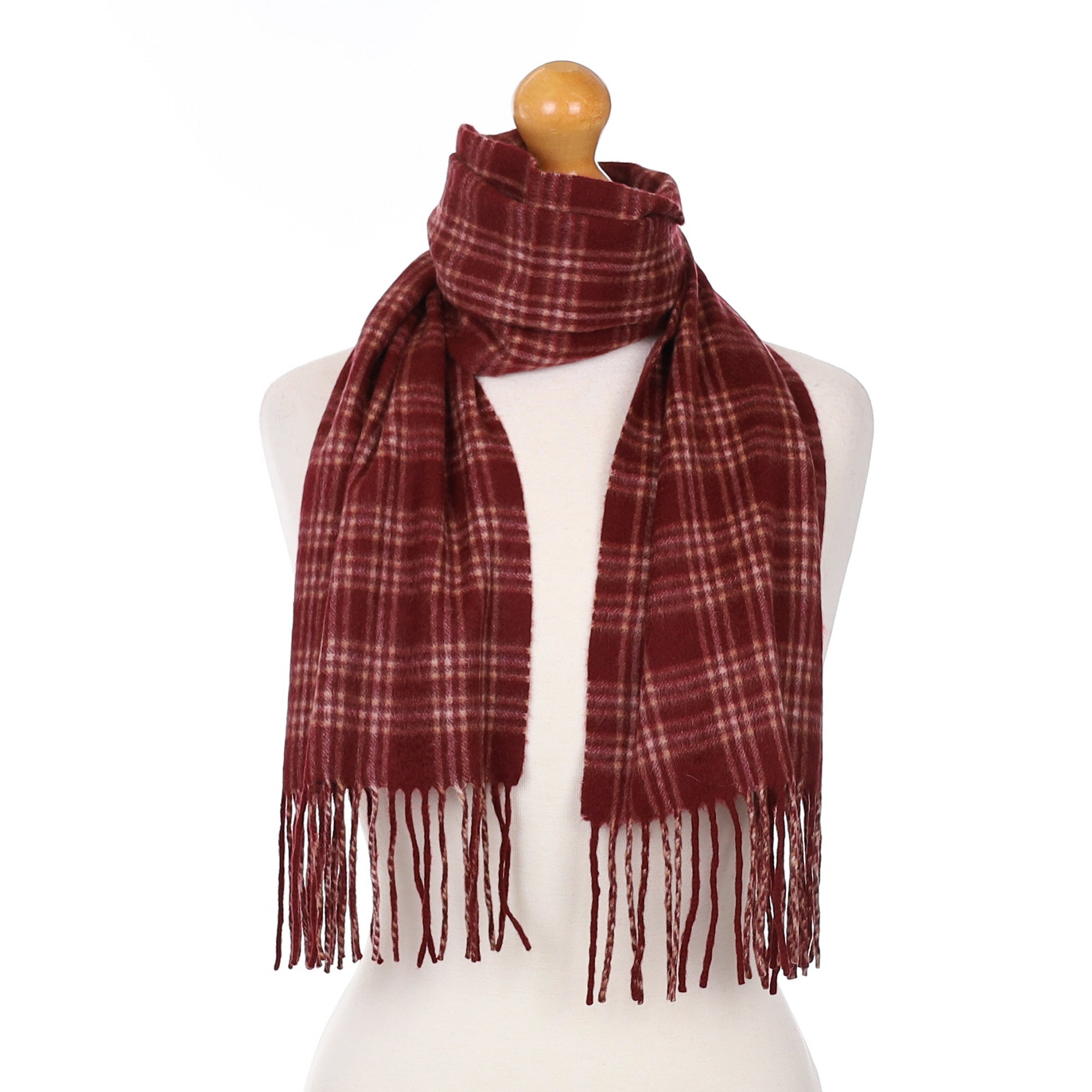 Burgundy Plaid Cashmere Woven Scarf