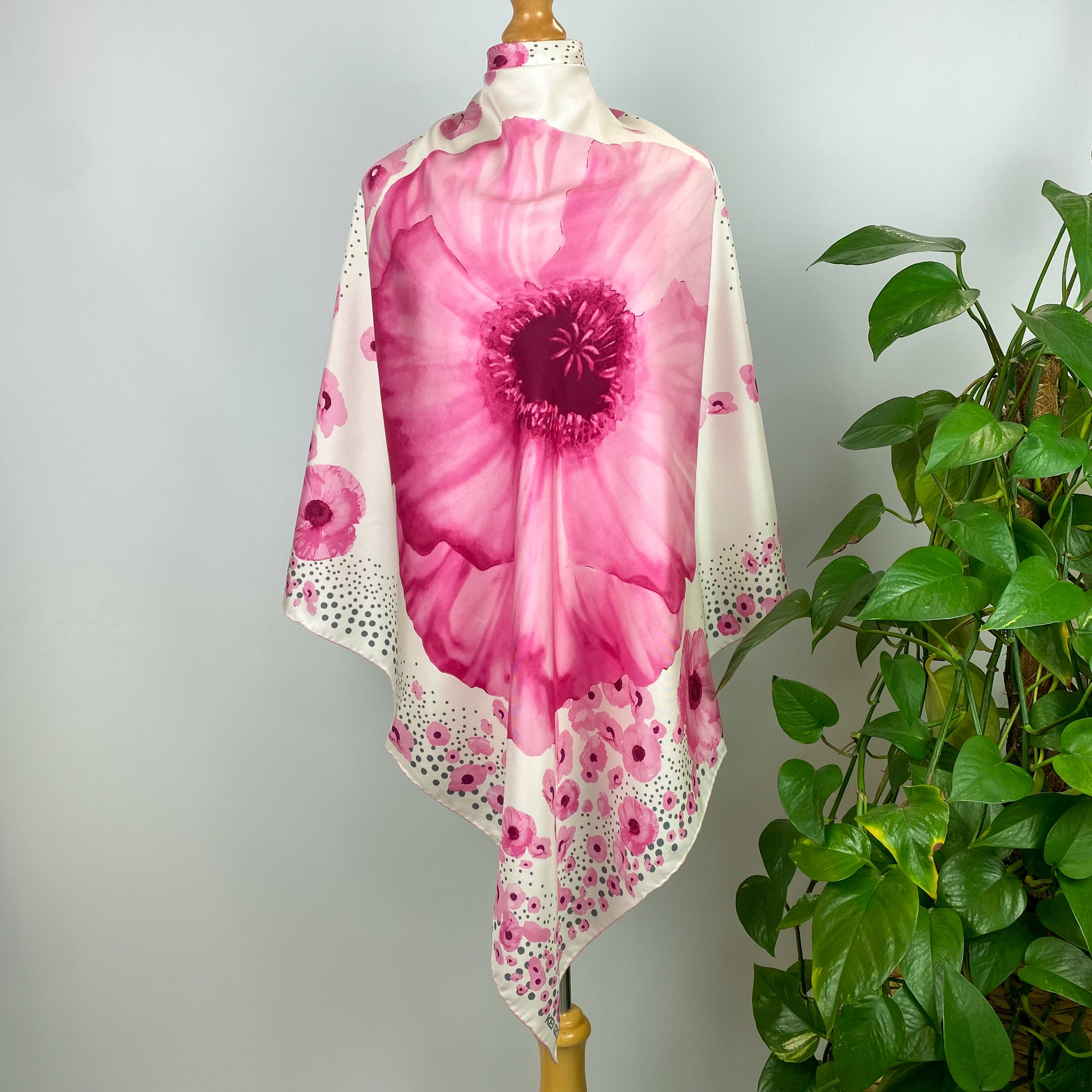 Kenzo Pink Flower Designer Silk Scarf