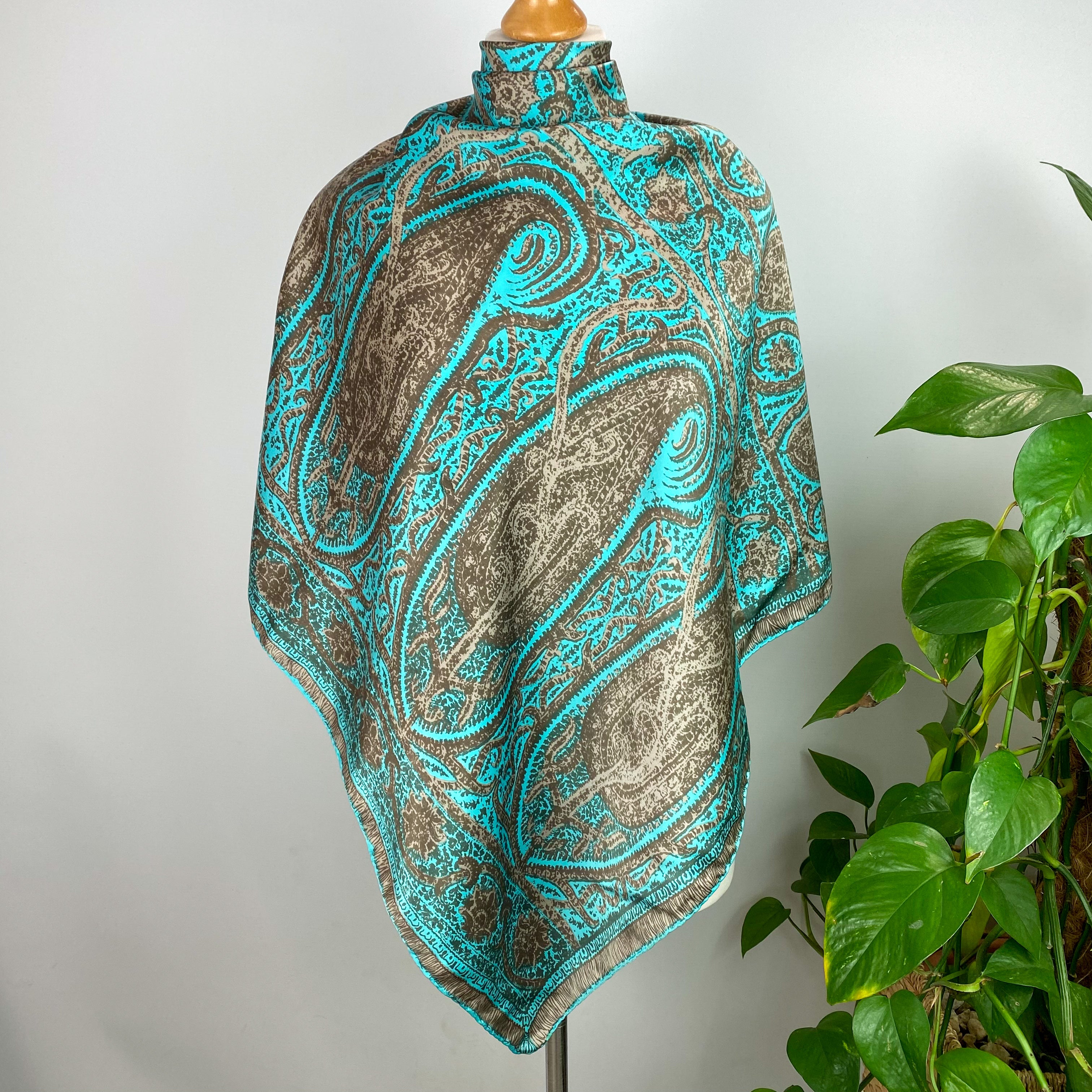 Paisley Italian Aqua and Taupe Silk Scarf