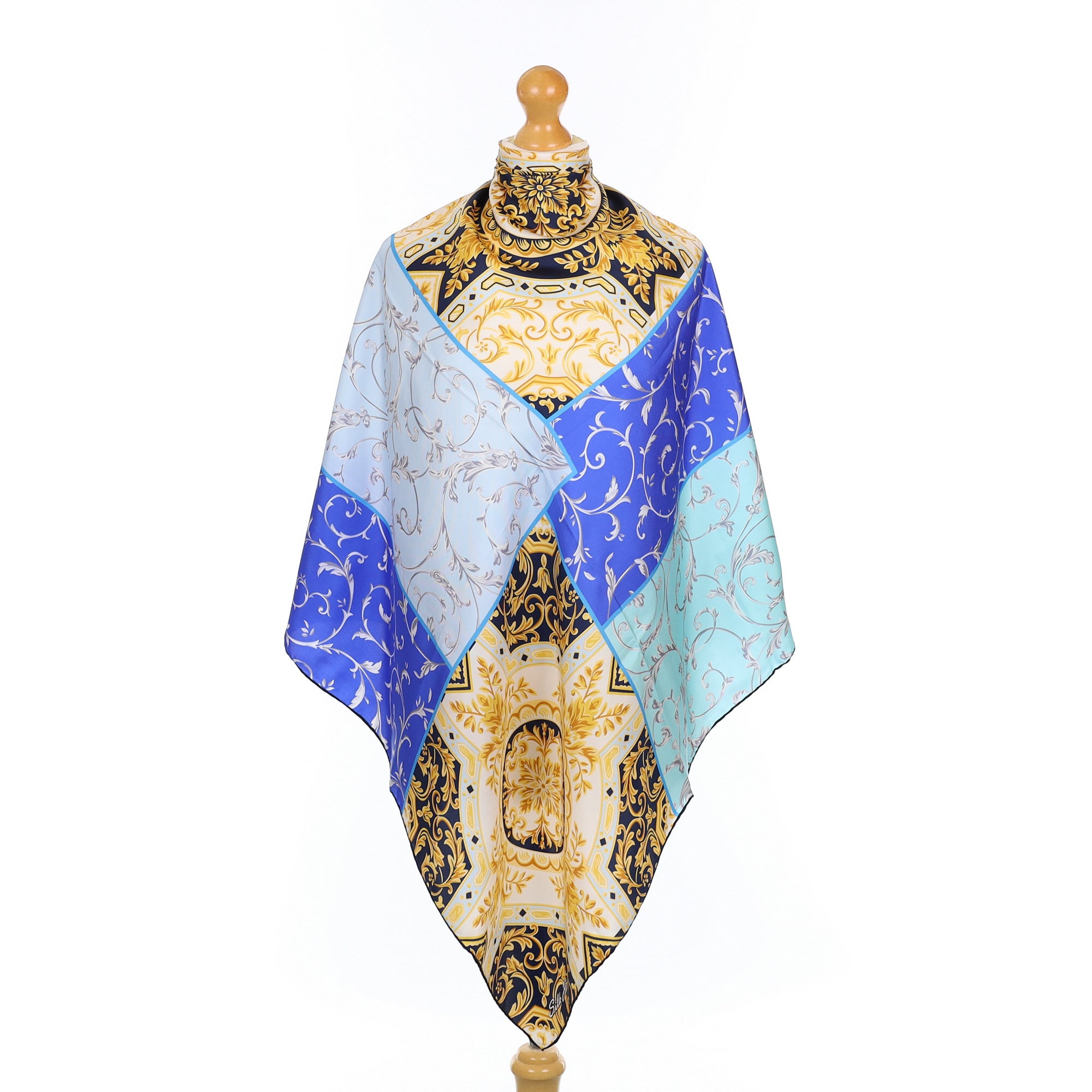 Brand New Blue and Gold Silk Scarf