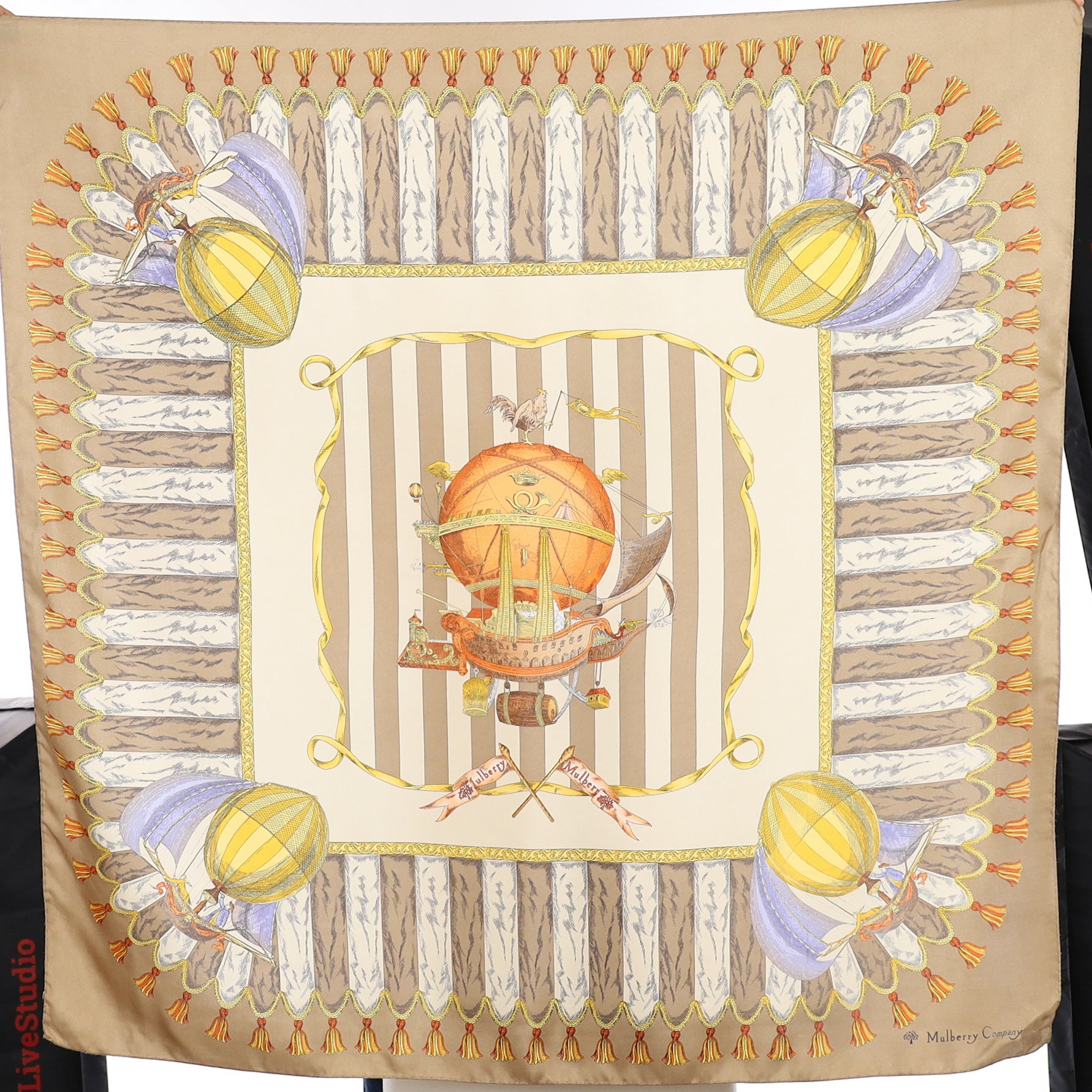 Mulberry Air Balloon Theme Vintage Silk Scarf