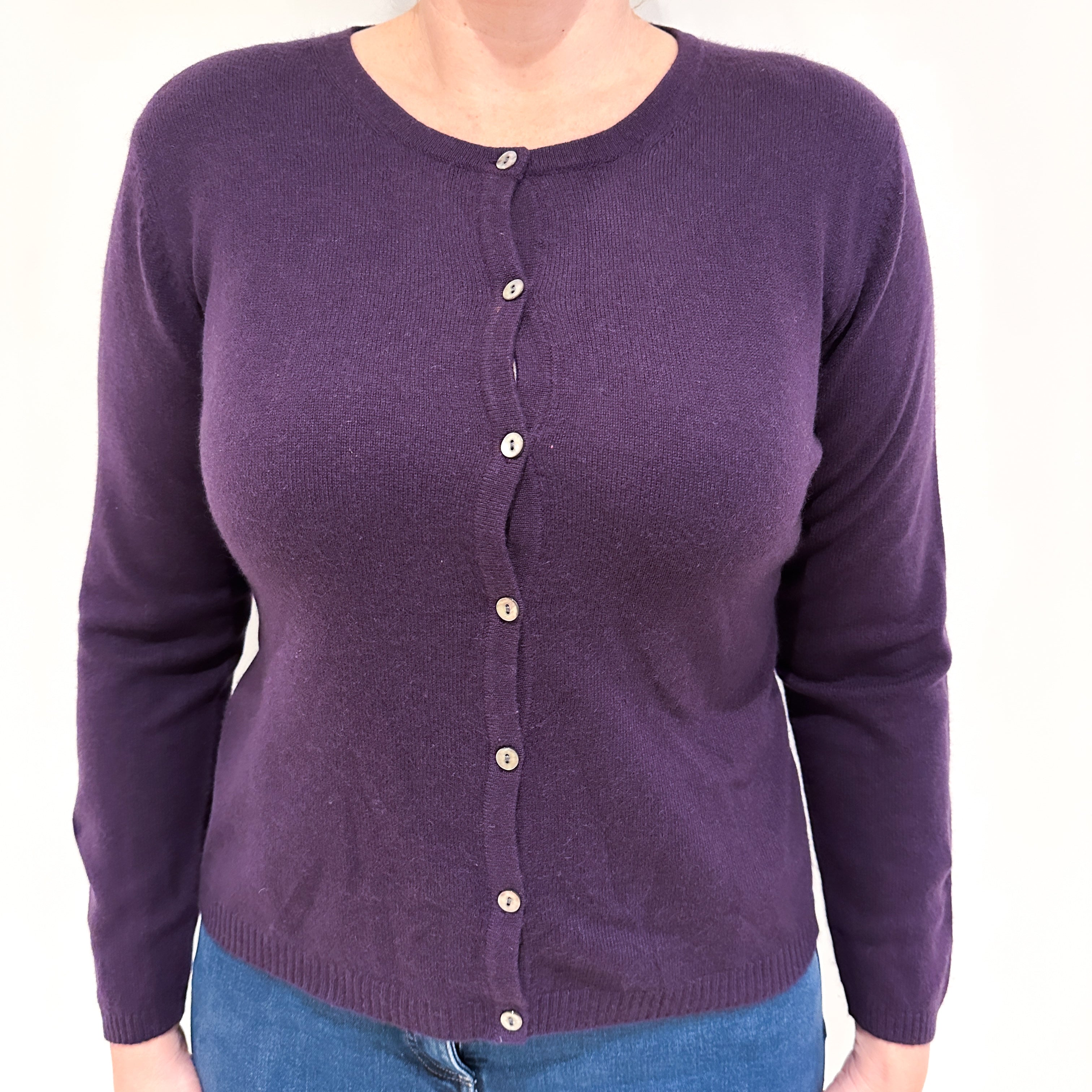 Iris Purple Cashmere Crew Neck Cardigan Large