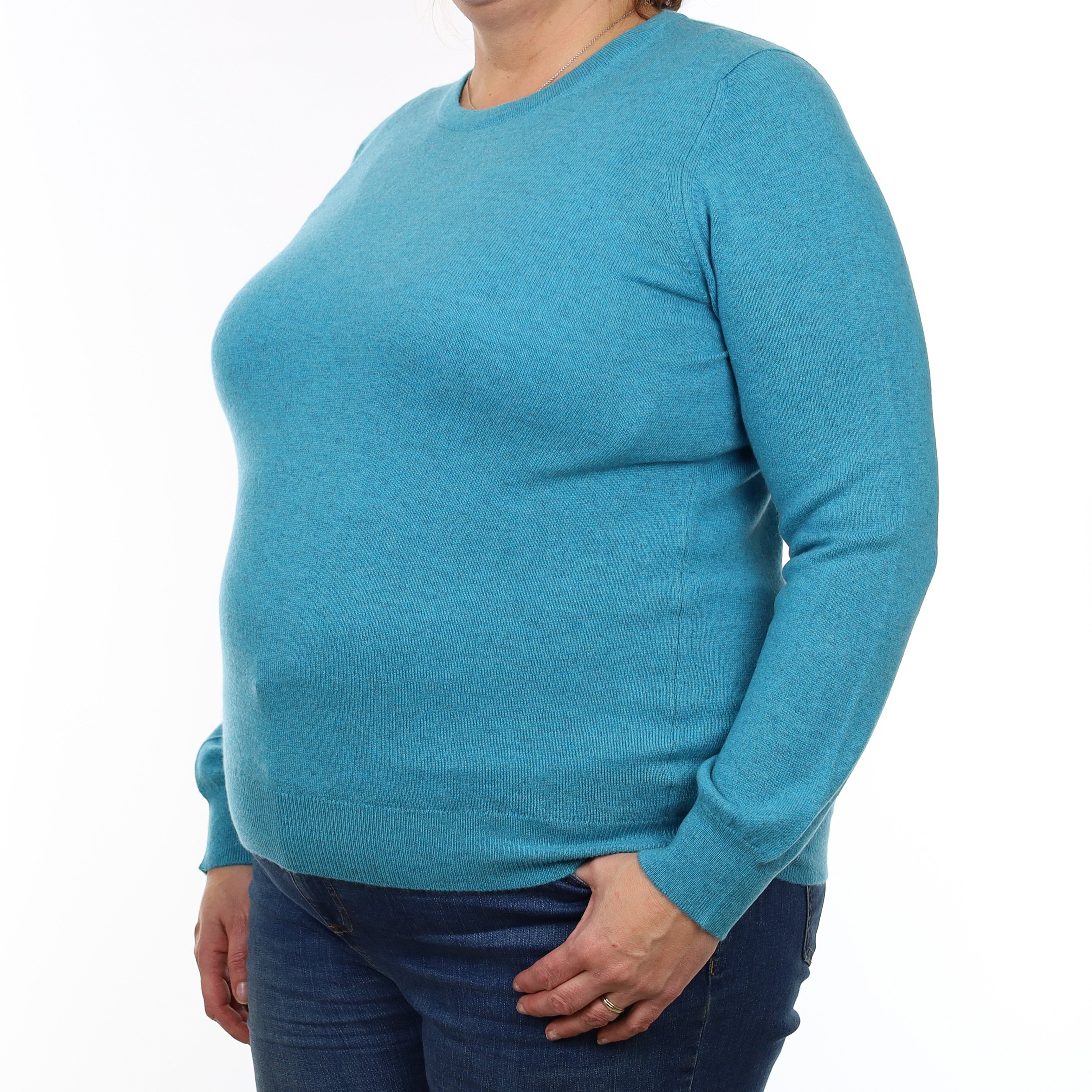 Brand New Scottish Turquoise Blue Cashmere Crew Neck Jumper Extra Large