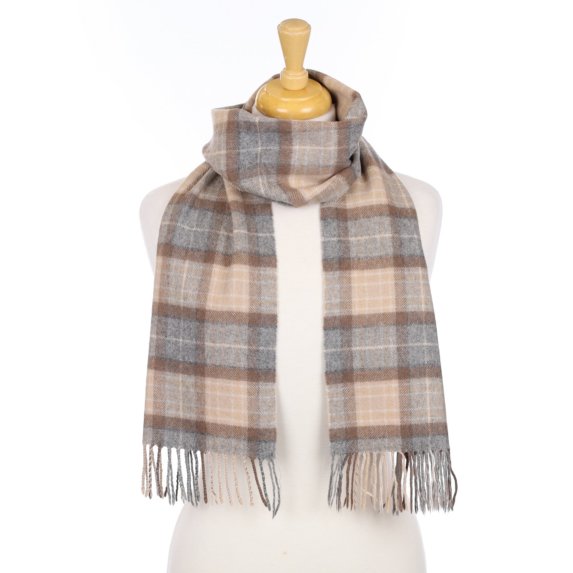 Ash Grey and Brown Checked Woven Scarf
