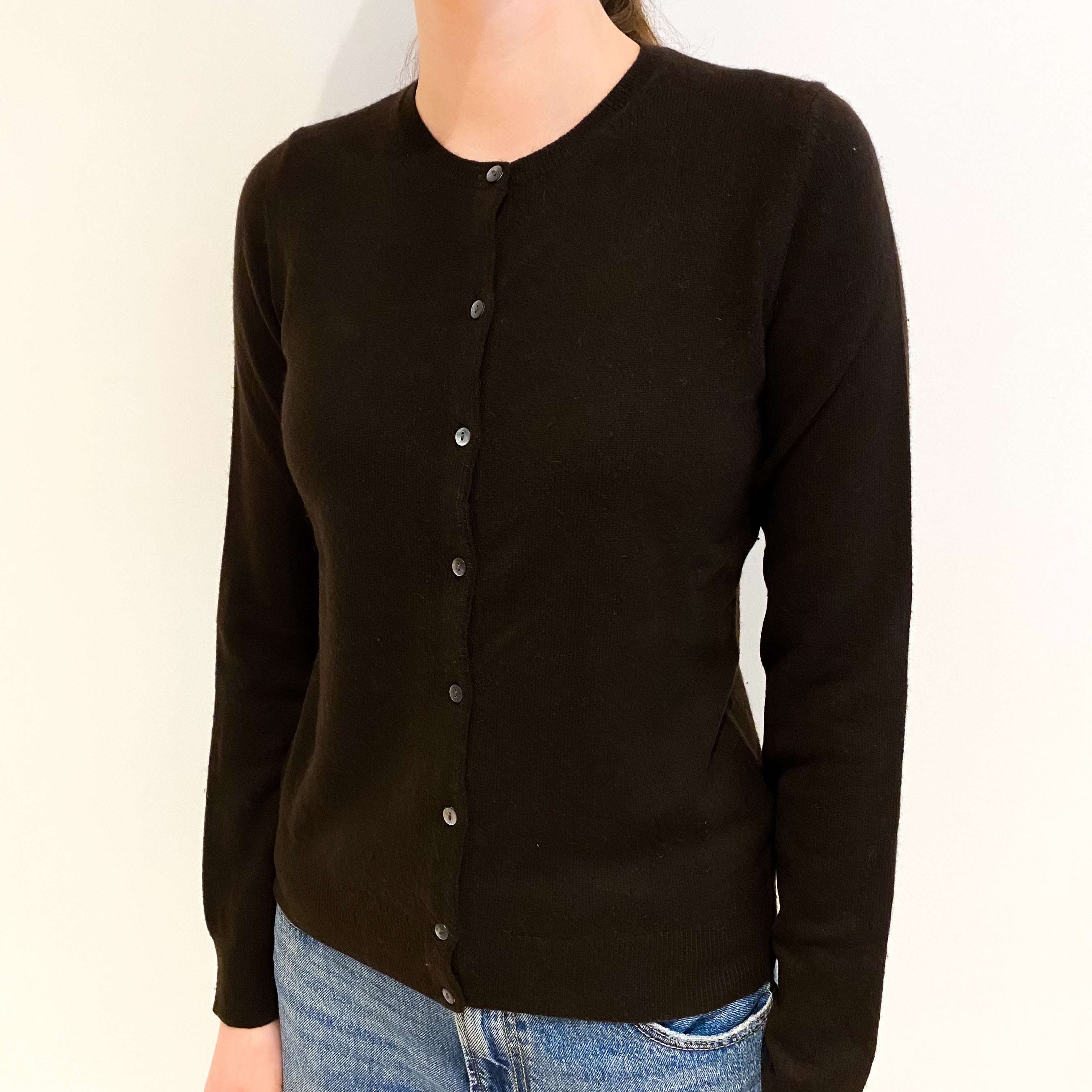 Bitter Chocolate Cashmere Crew Neck Cardigan Extra Small