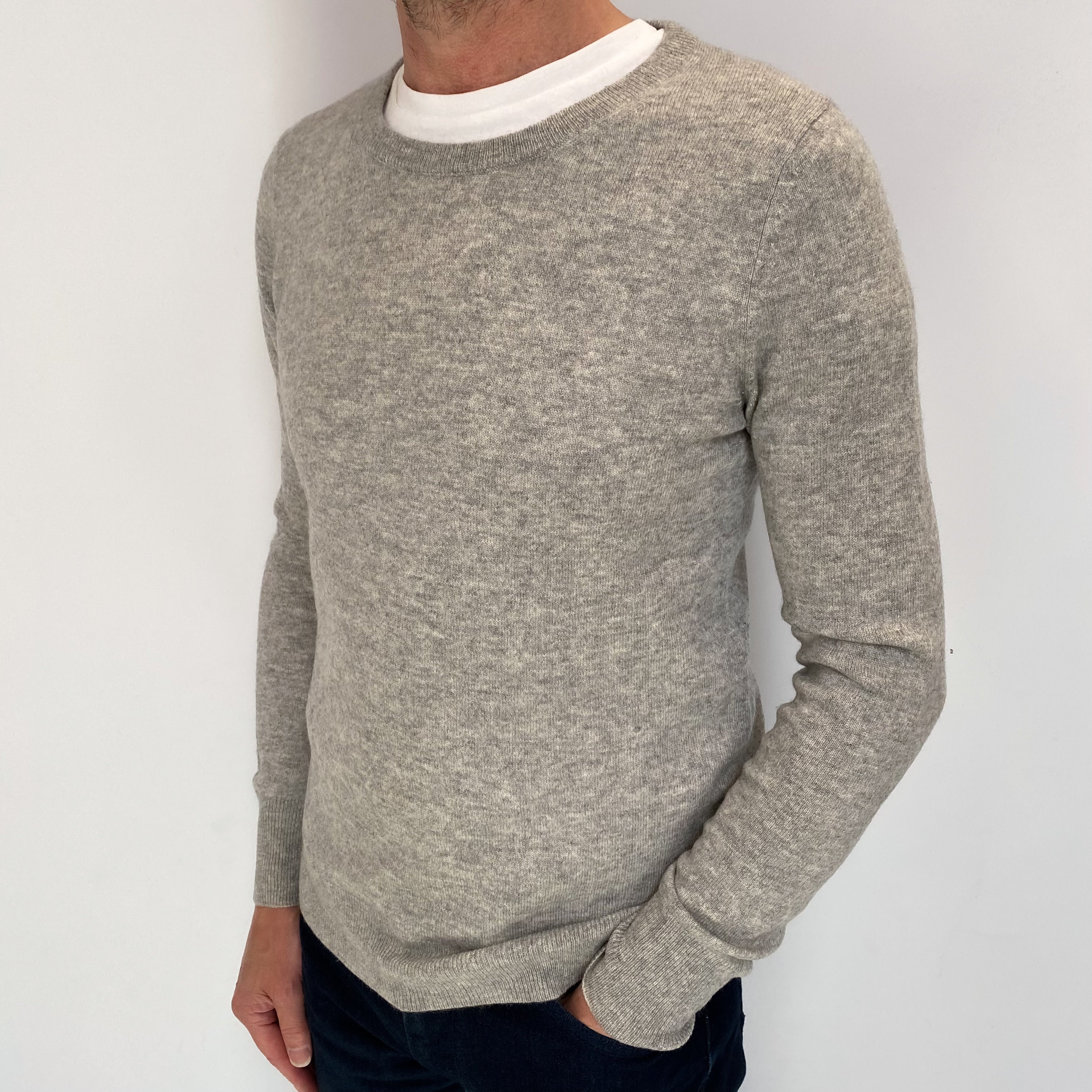 Men's Smoke Grey Cashmere Crew Neck Jumper Small