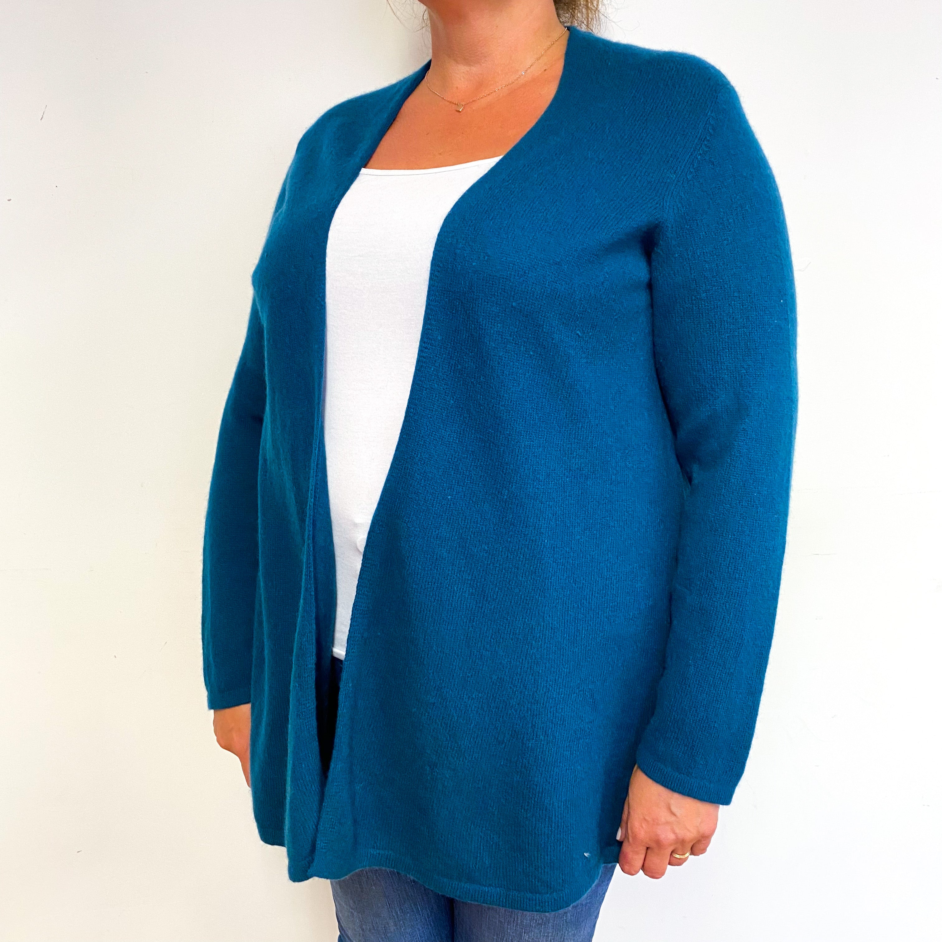 Teal Green Cashmere Edge to Edge Cardigan Extra Large