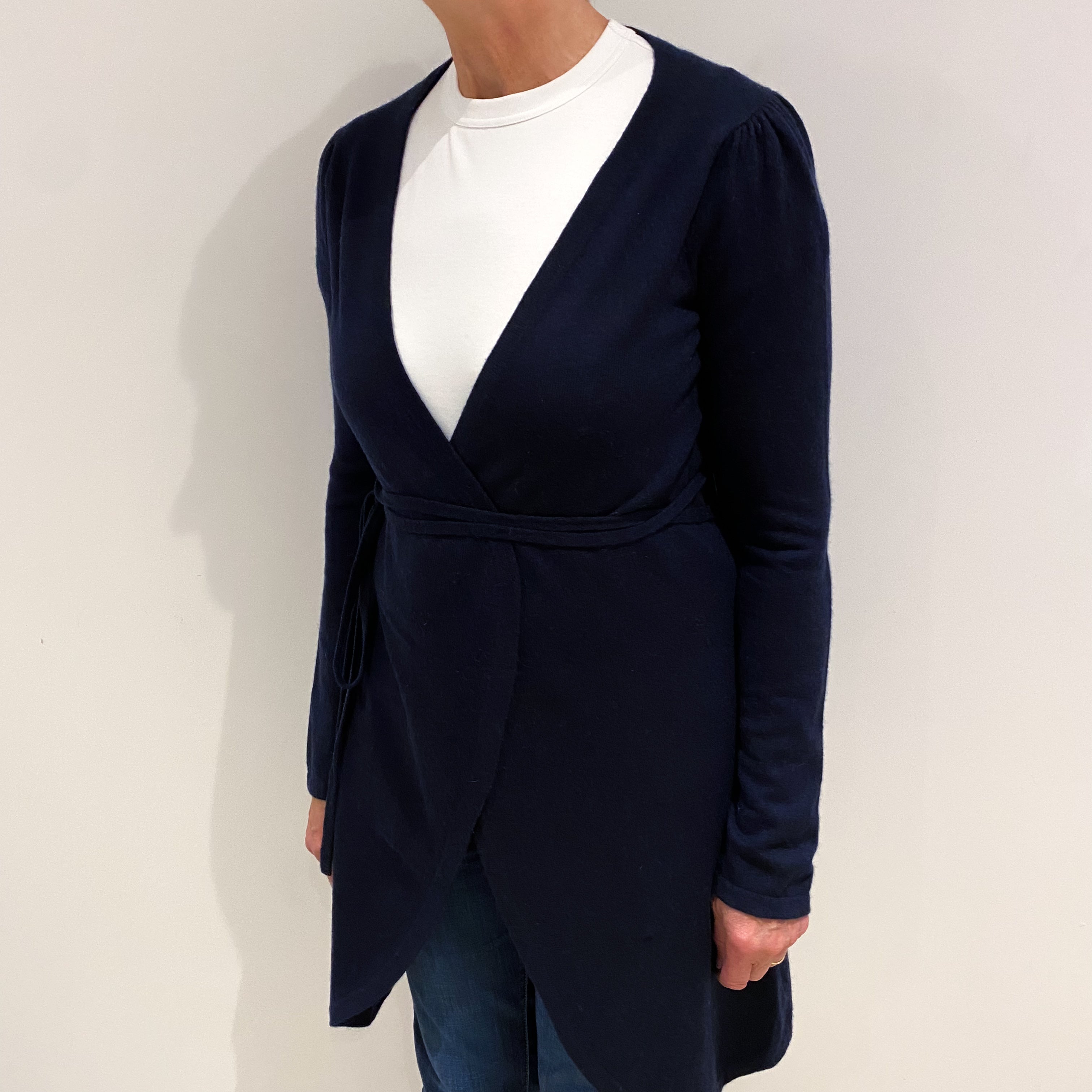 Navy Blue Cashmere Cross Over Cardigan Medium