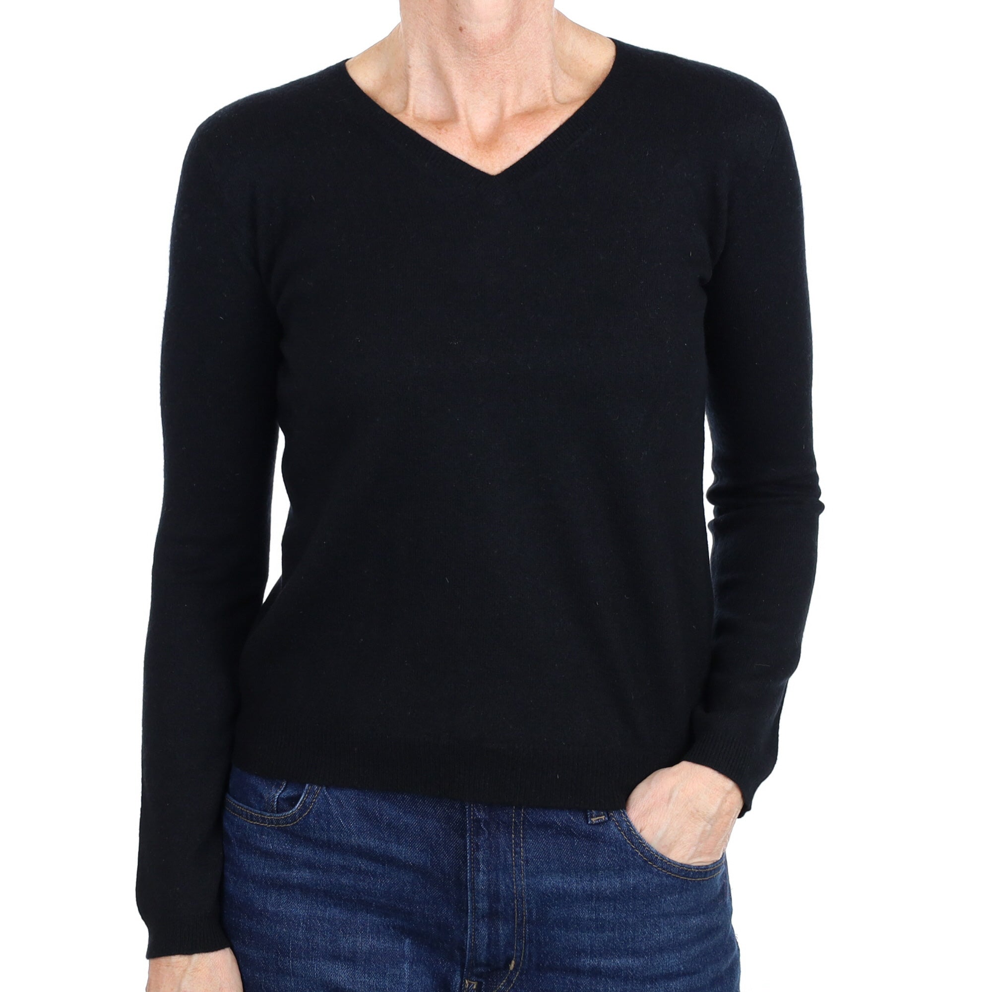 Black Cashmere V Neck Jumper Small