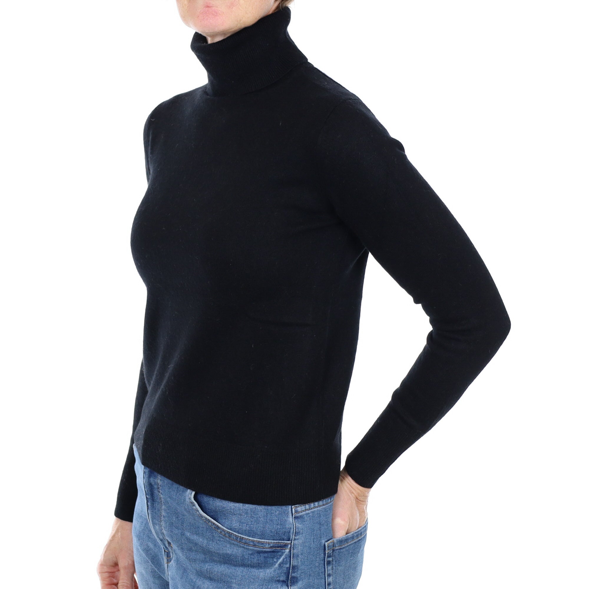 Black Cashmere Polo Neck Jumper Small