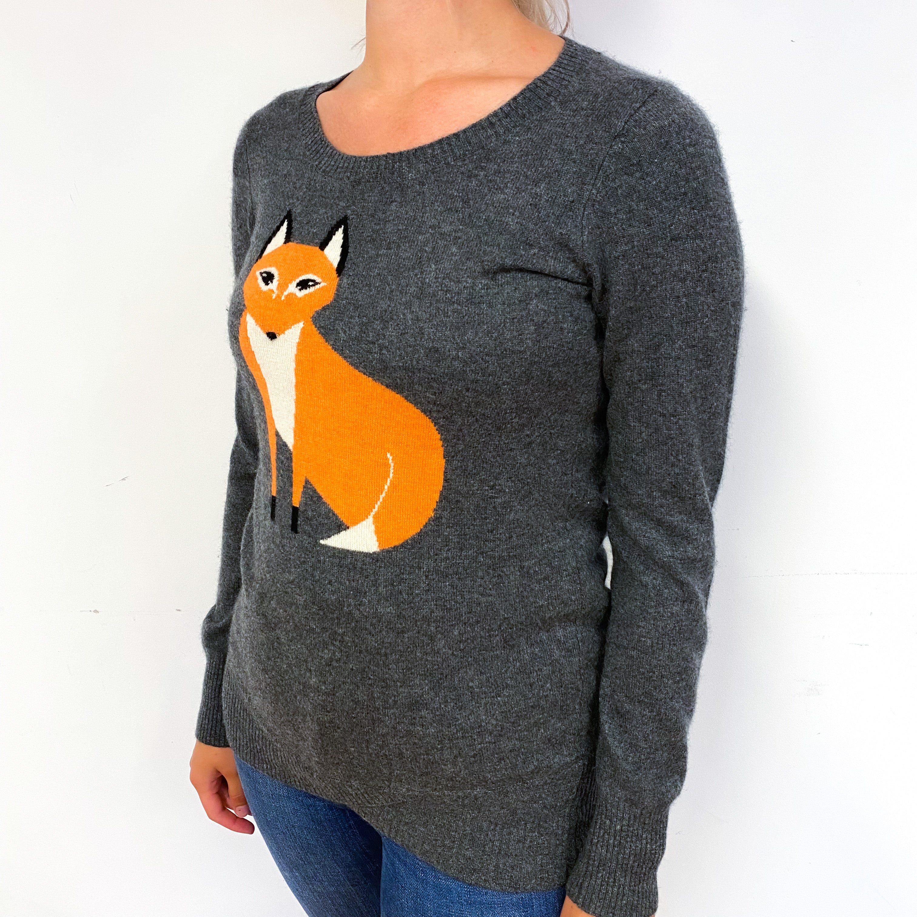 Slate Grey Fox Cashmere Crew Neck Jumper Small
