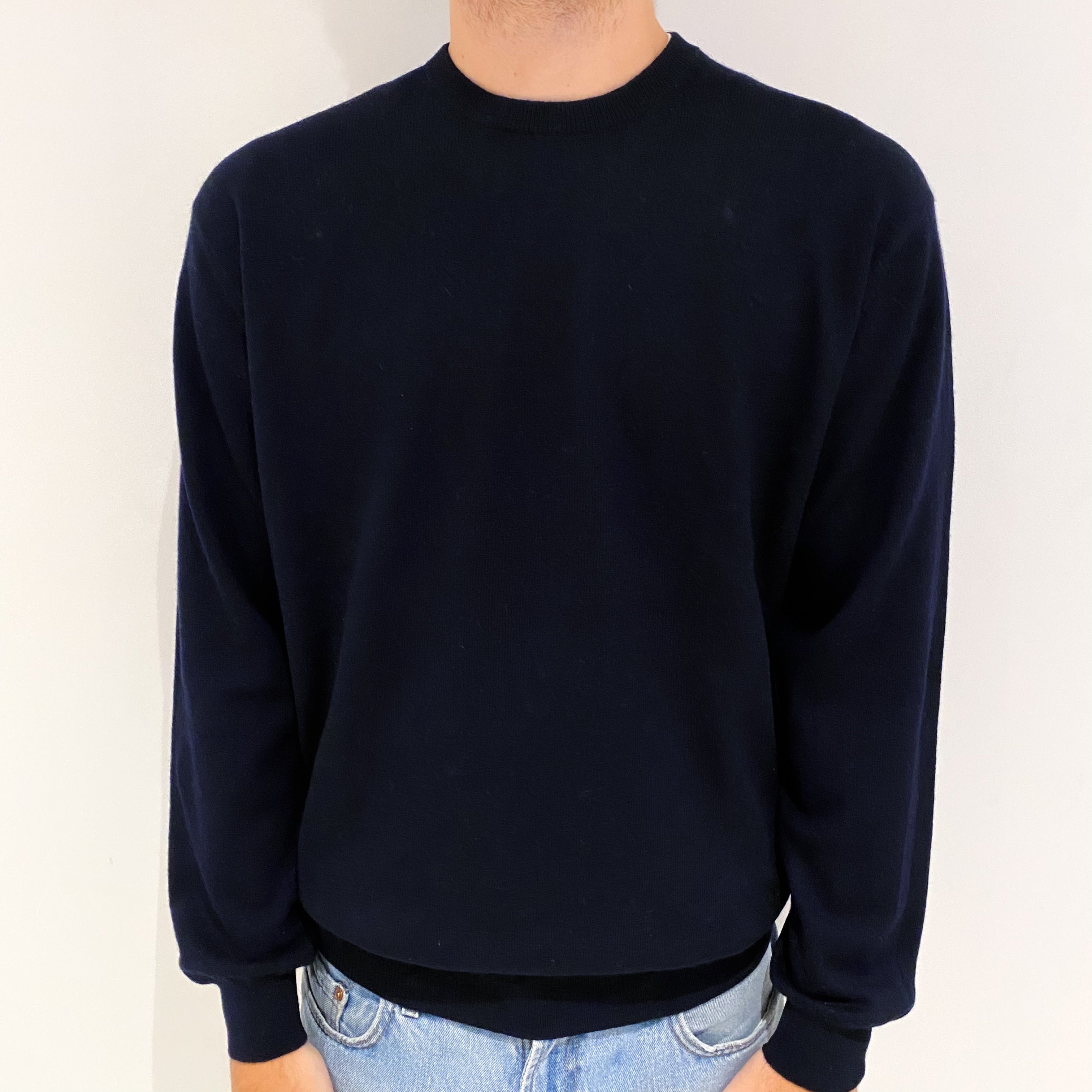 Men's Navy Blue Cashmere Crew Neck Jumper Large