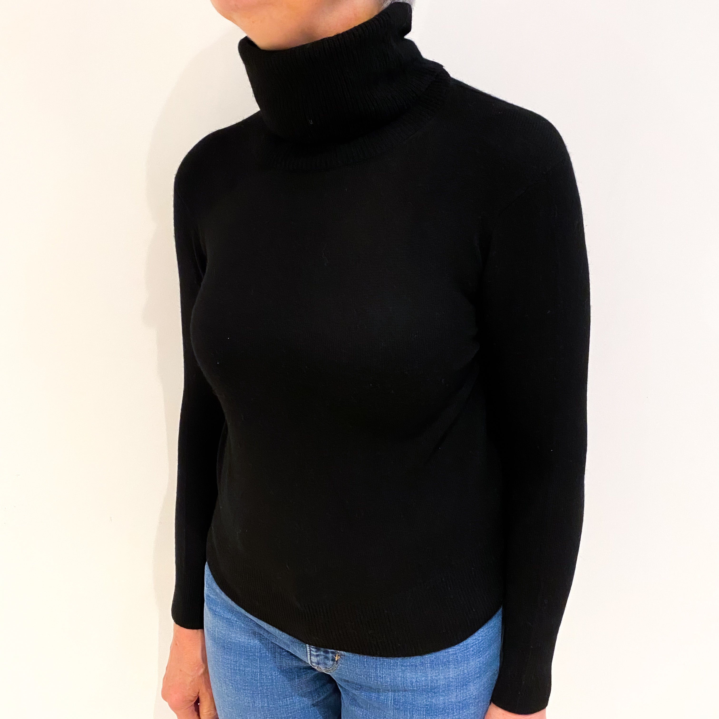 Black Cashmere Polo Neck Jumper Medium