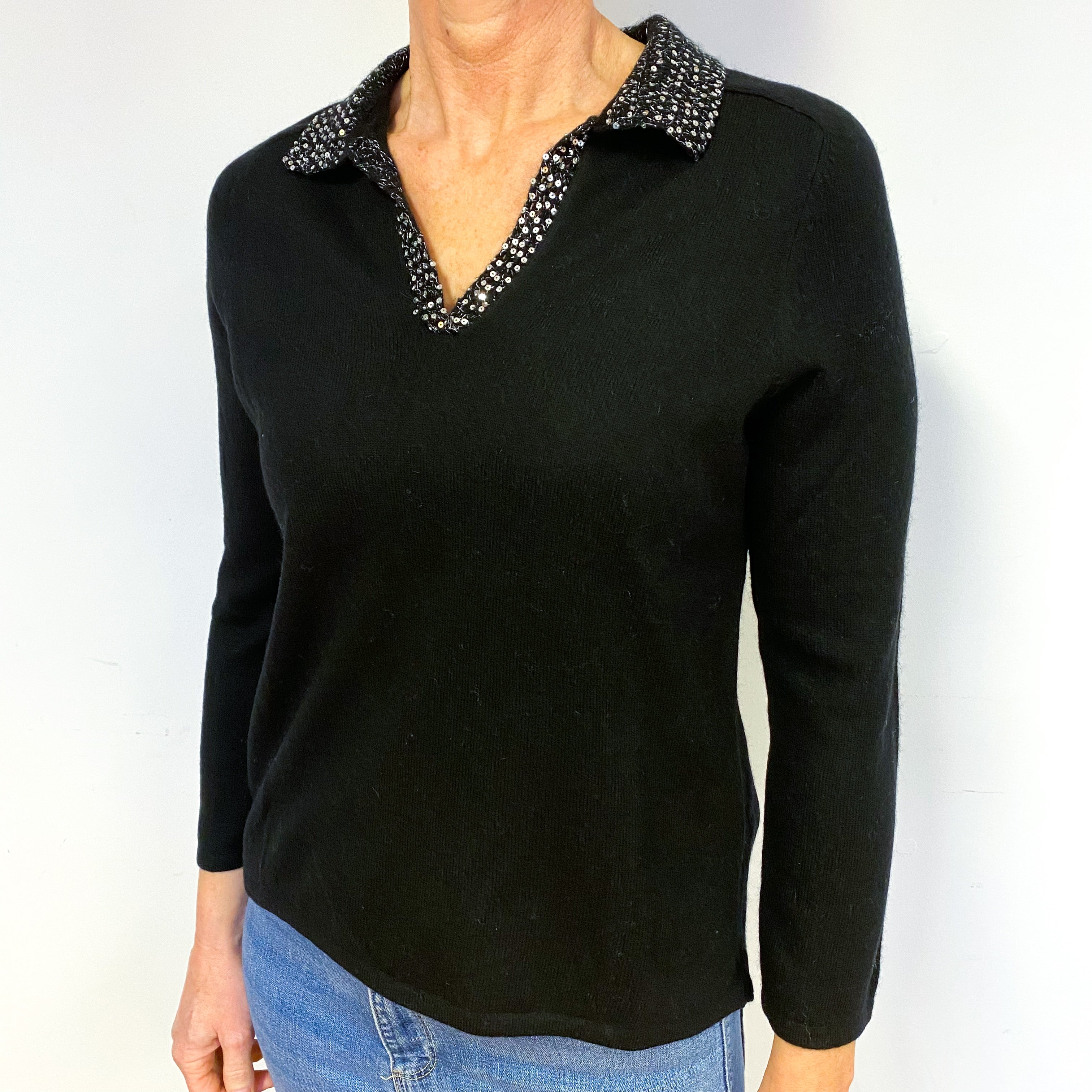 Black Cashmere V-Neck Jumper Medium