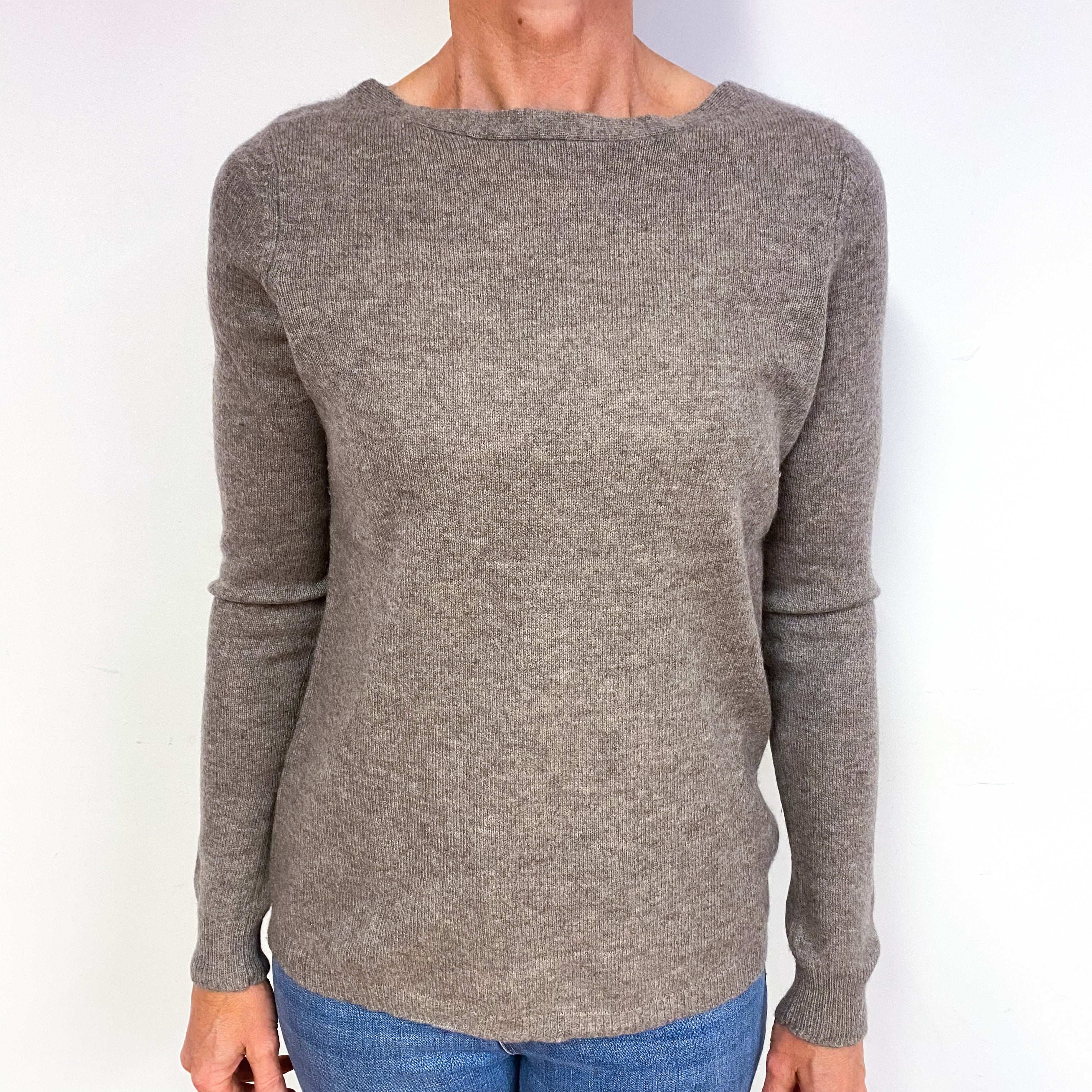 Mink Brown Cashmere Boat Neck Jumper Medium