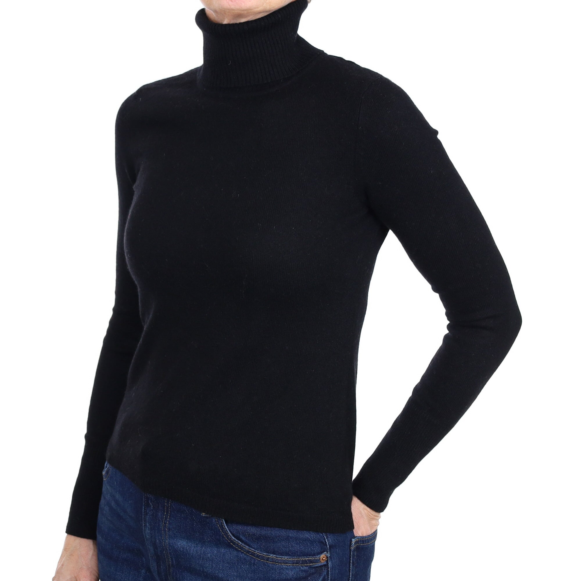 Black Cashmere Polo Neck Jumper Small