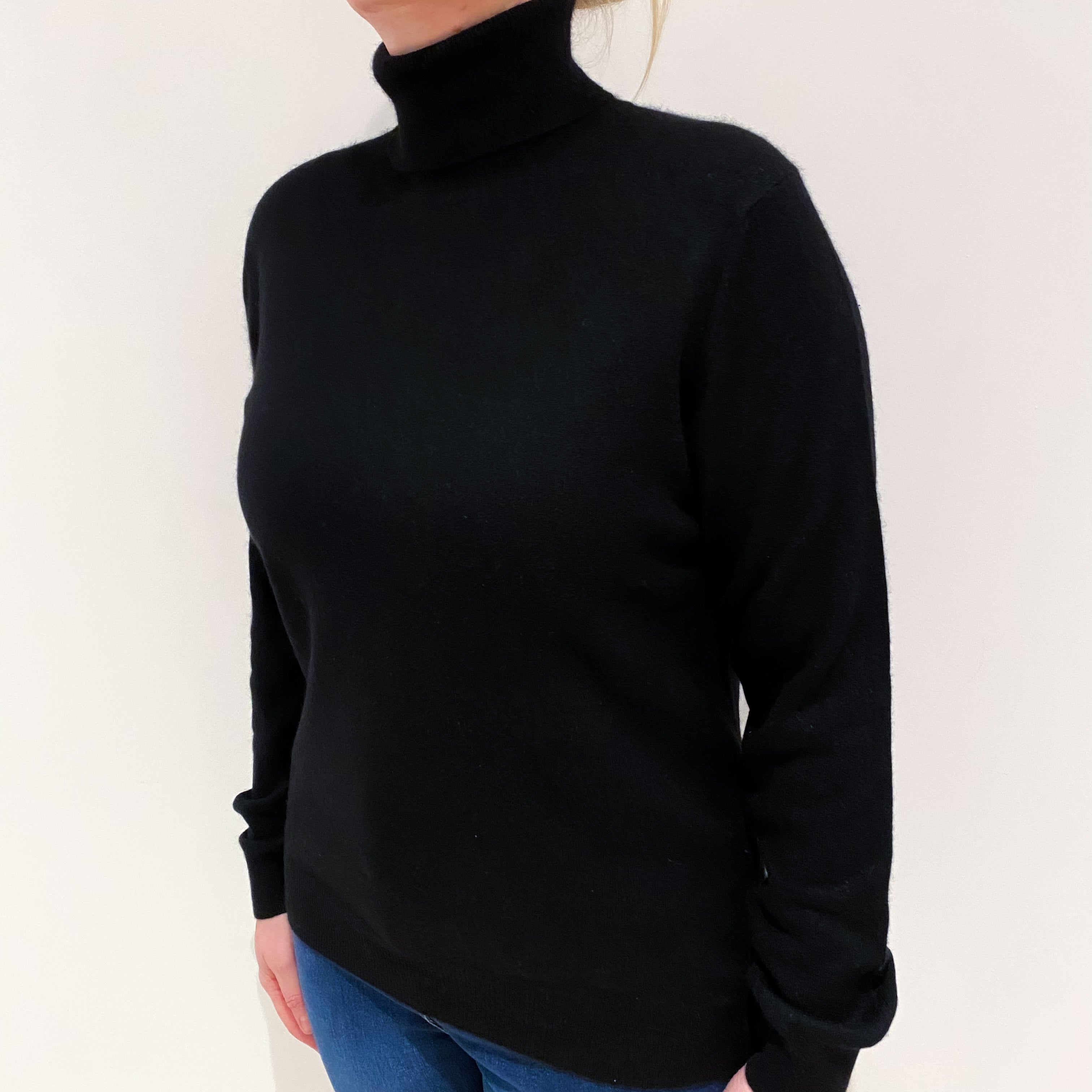 Black Cashmere Polo Neck Jumper Large