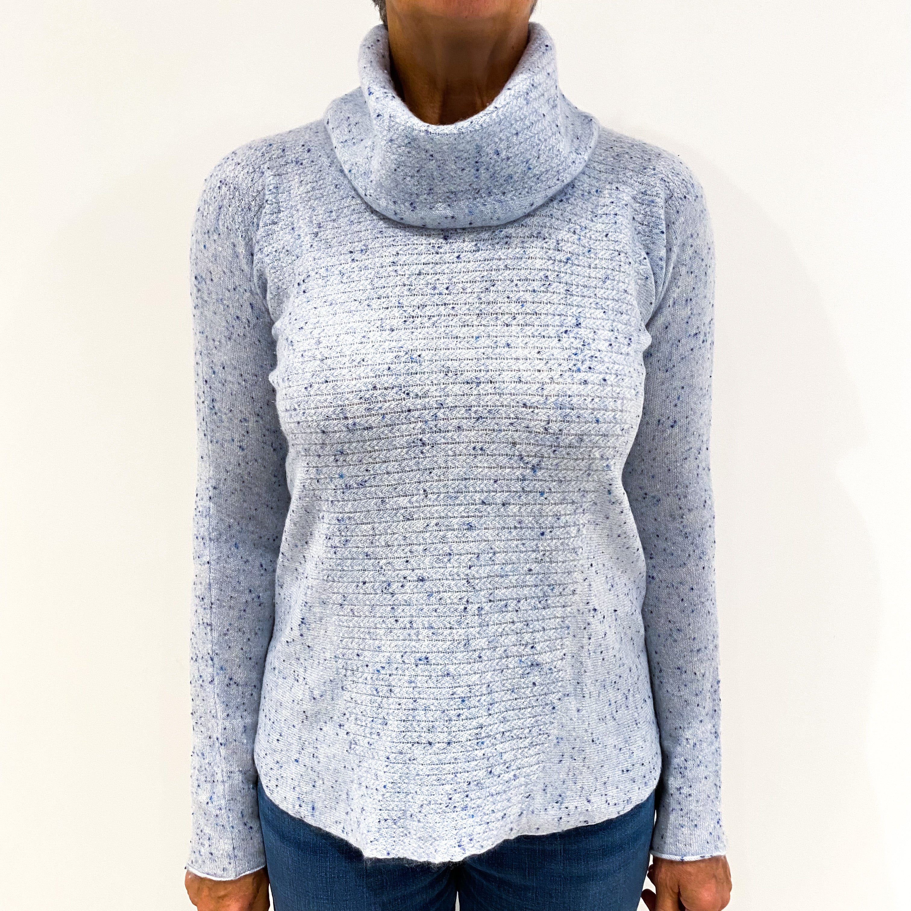Powder Blue Fleck Cashmere Cowl Neck Jumper Medium