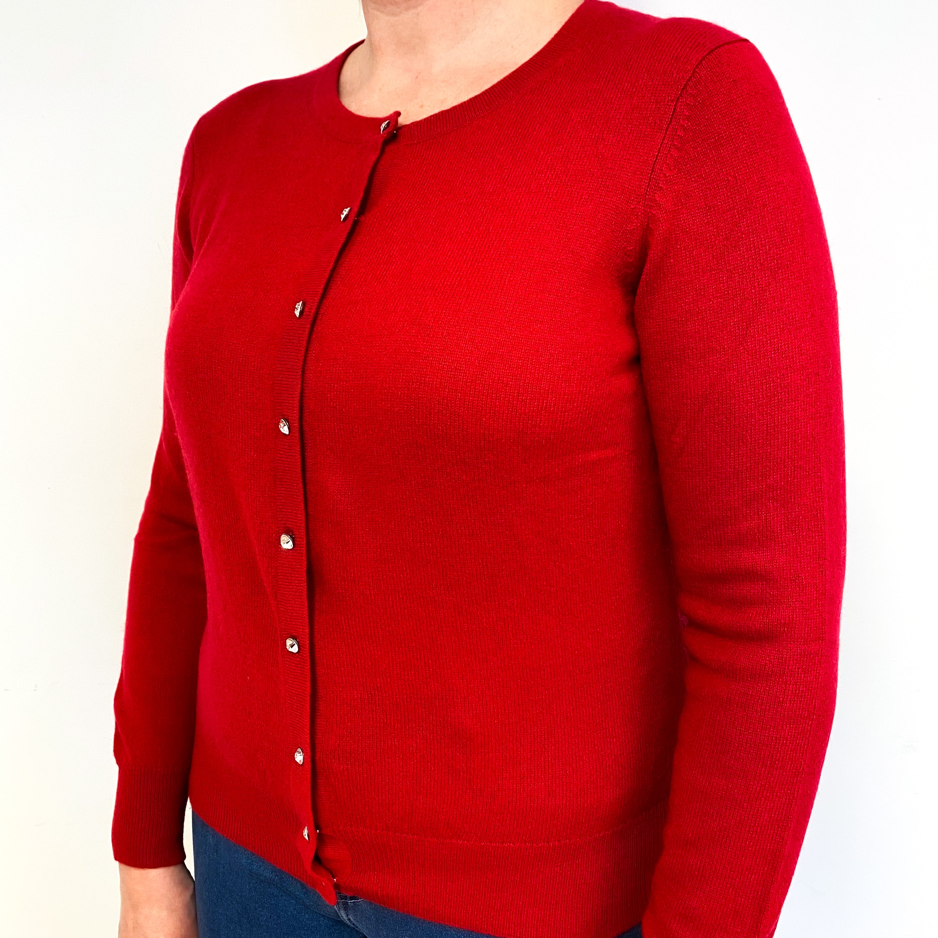Berry Red Cashmere Crew Neck Cardigan Large