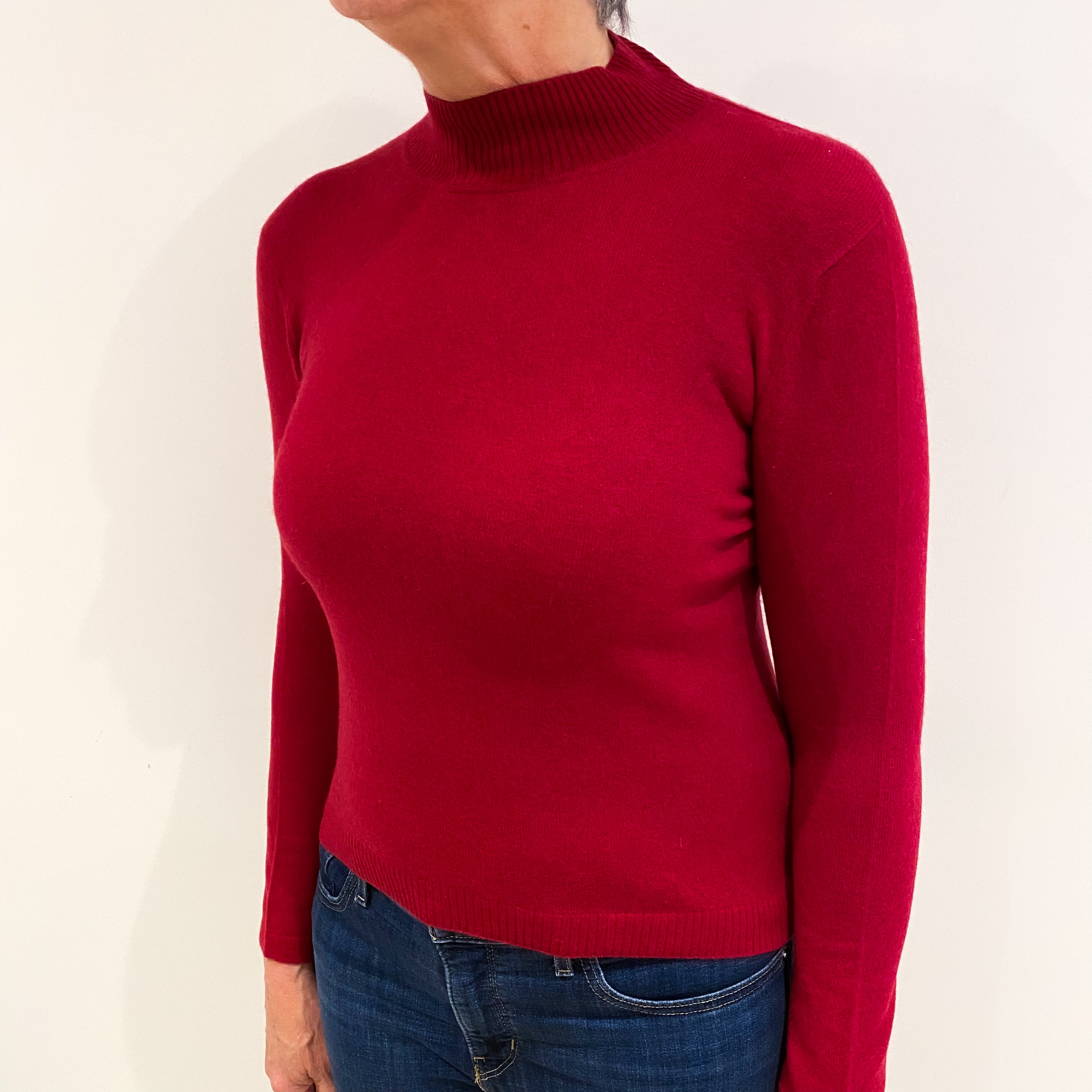 Crimson Red Cashmere Turtle Neck Jumper Medium