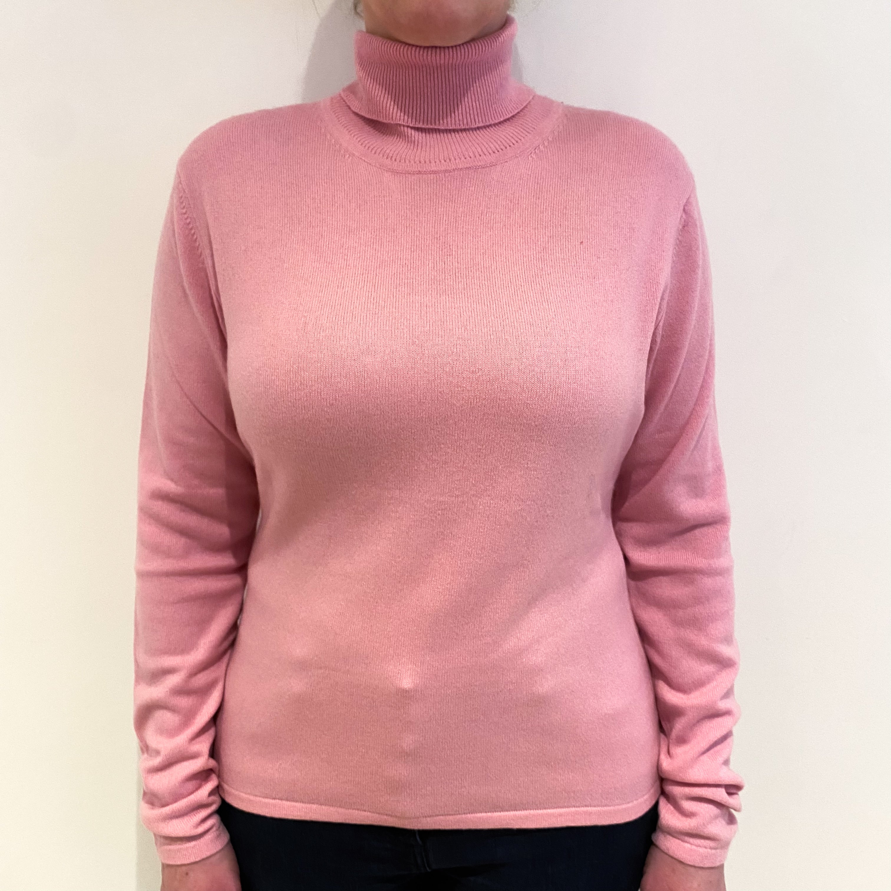 Blush Pink Cashmere Polo Neck Jumper Large