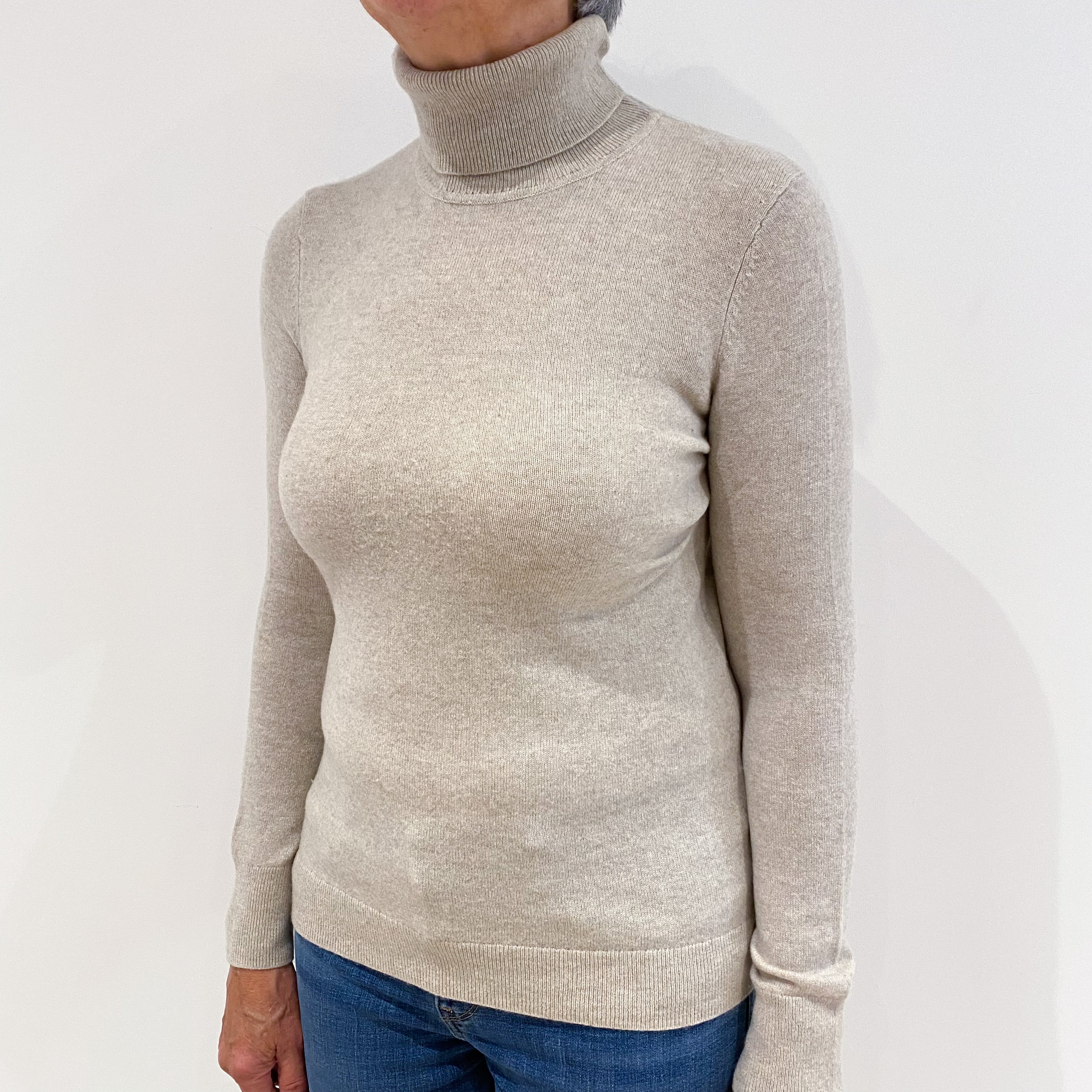 Oatmeal Cashmere Polo Neck Jumper Medium