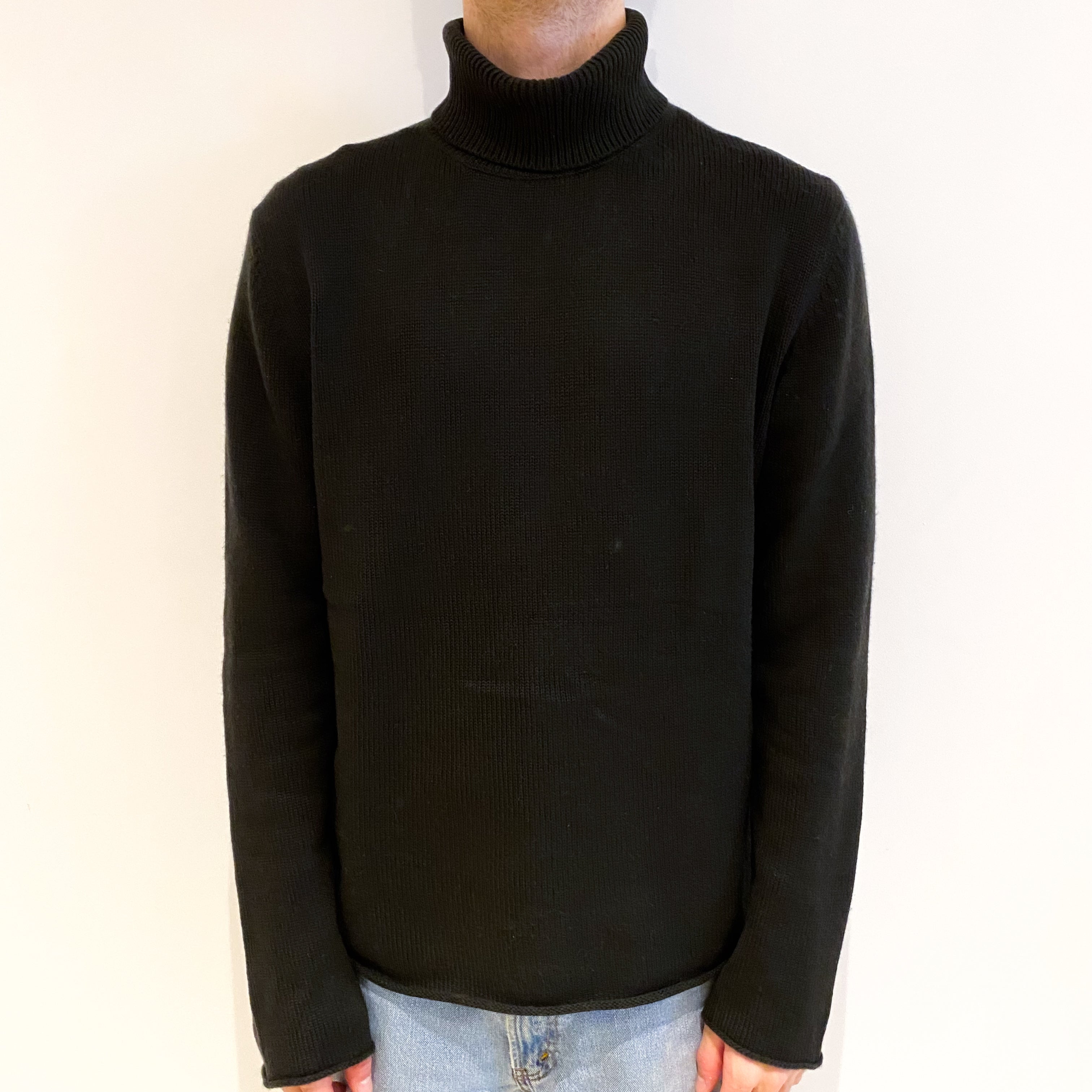 Men's Black Cashmere Polo Neck Jumper Large