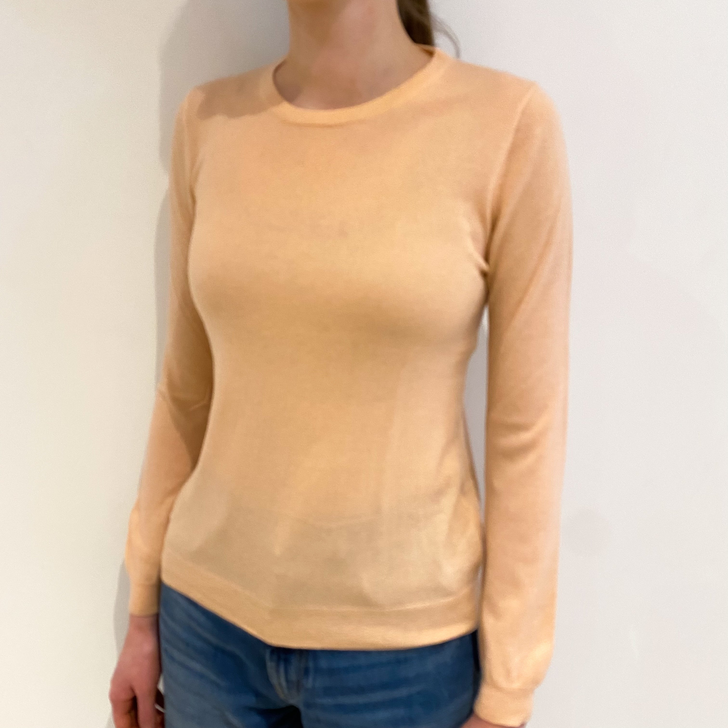 Peach Fine Knit Cashmere Crew Neck Jumper Extra Small