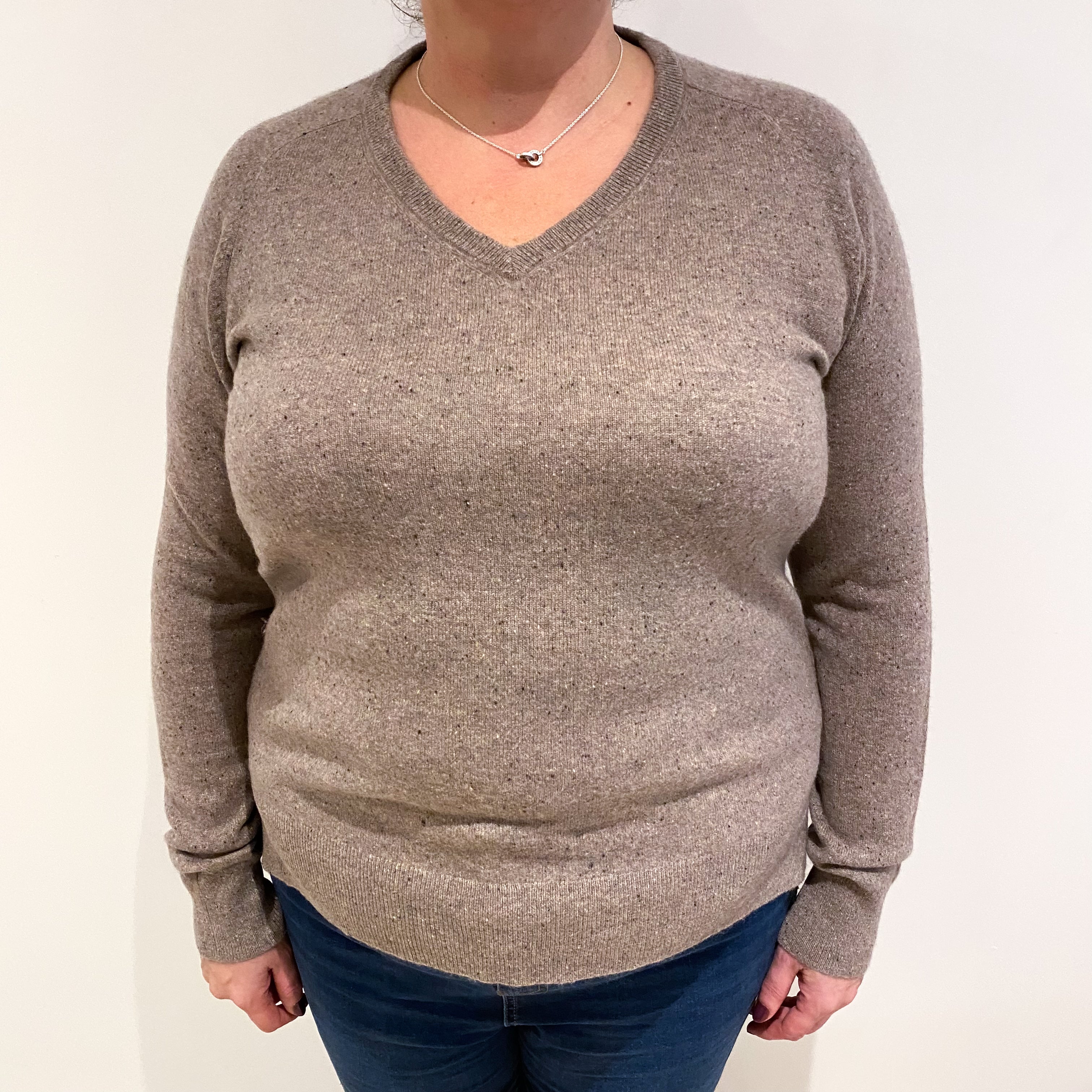 Mocha Brown Cashmere V Neck Jumper Extra Large