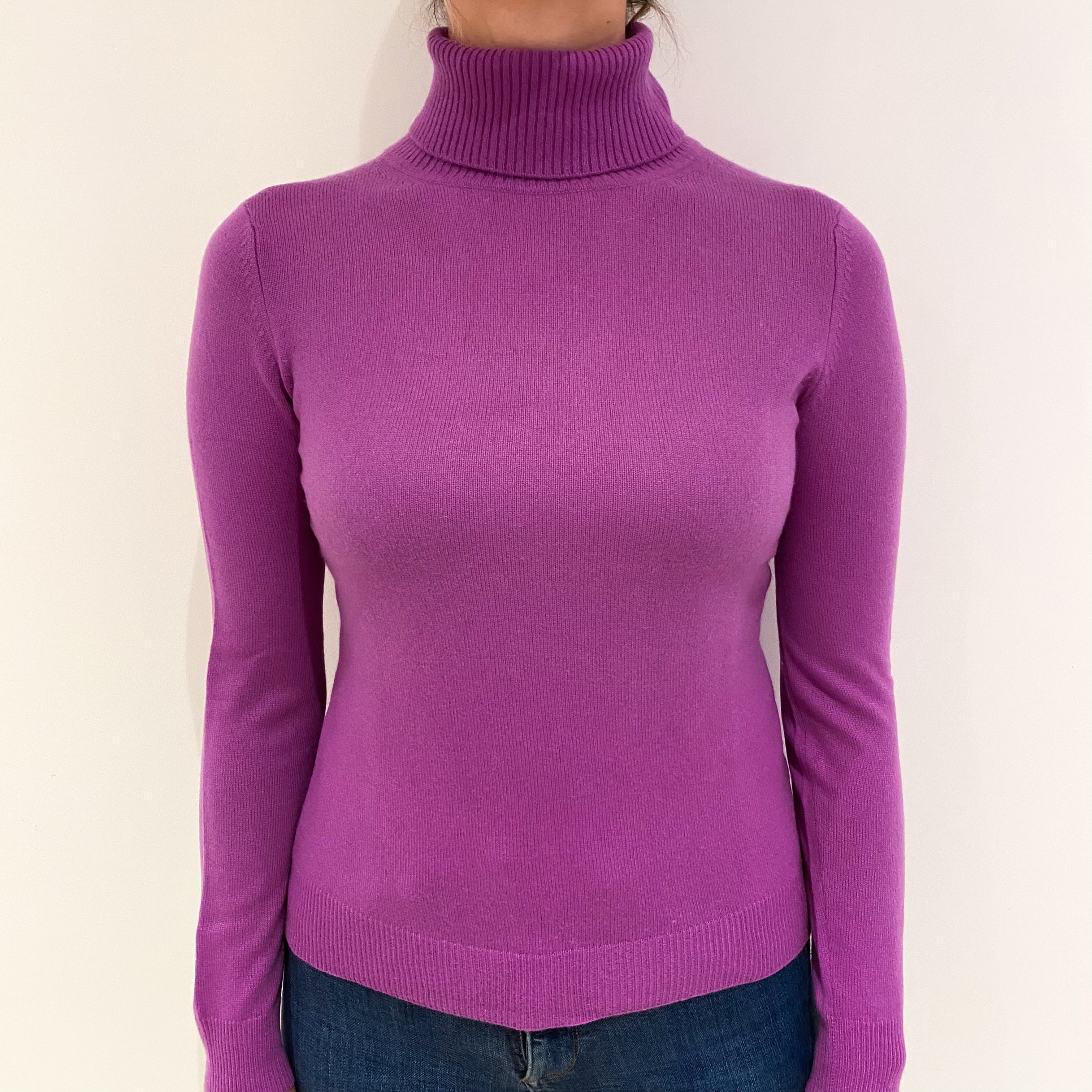 Loganberry Purple Cashmere Polo Neck Jumper Small