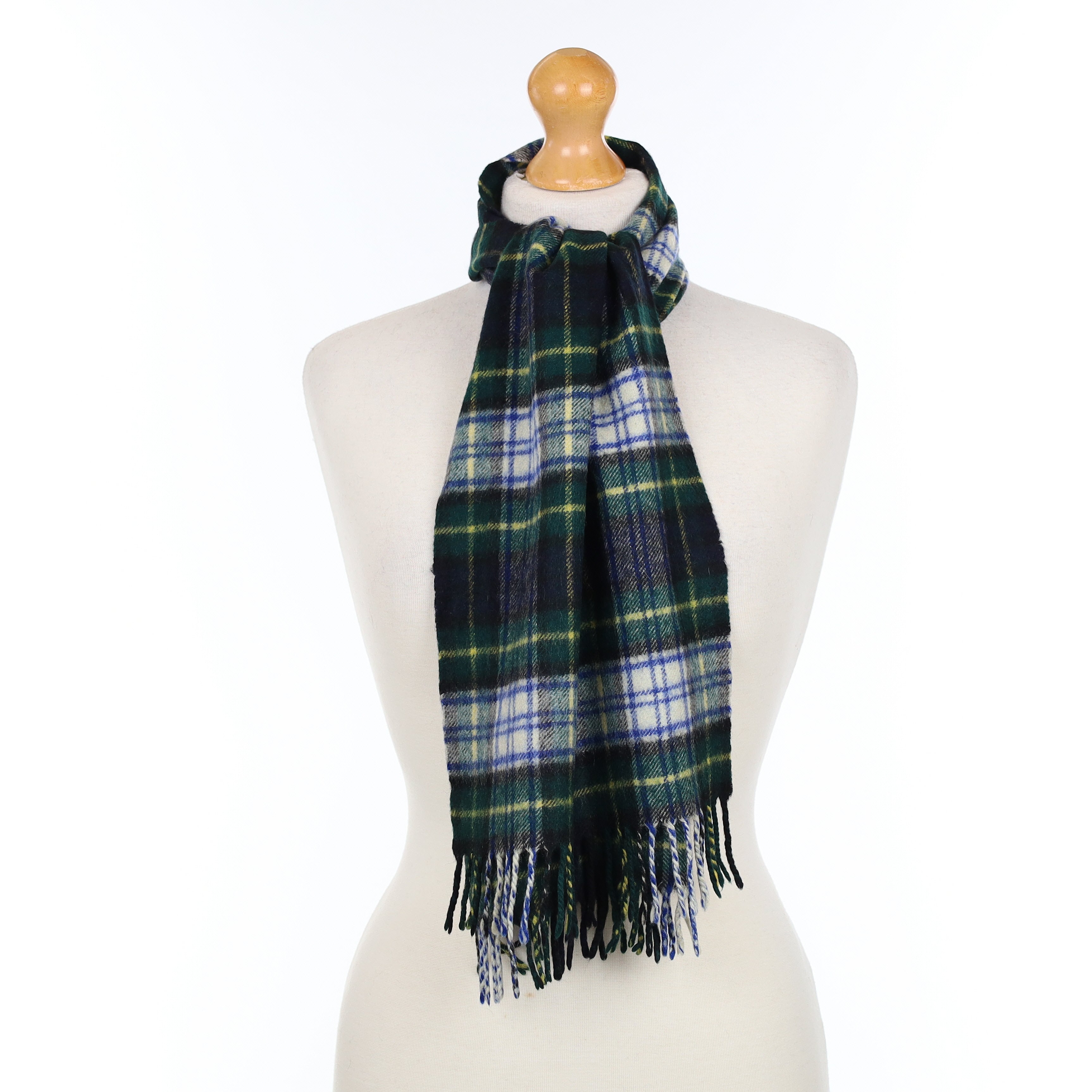 Scottish Green Blue and Yellow Plaid Cashmere Woven Scarf