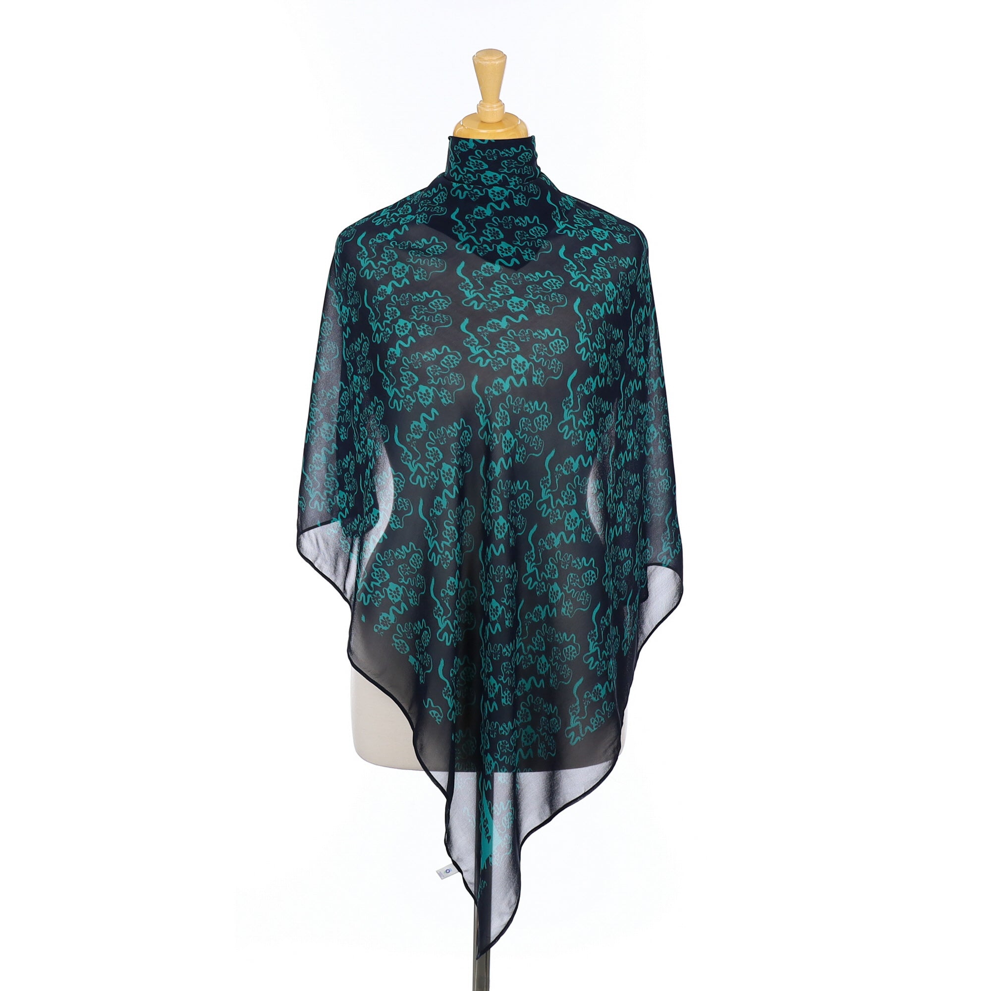 Unworn Brora Navy and Green Patterned Silk Scarf