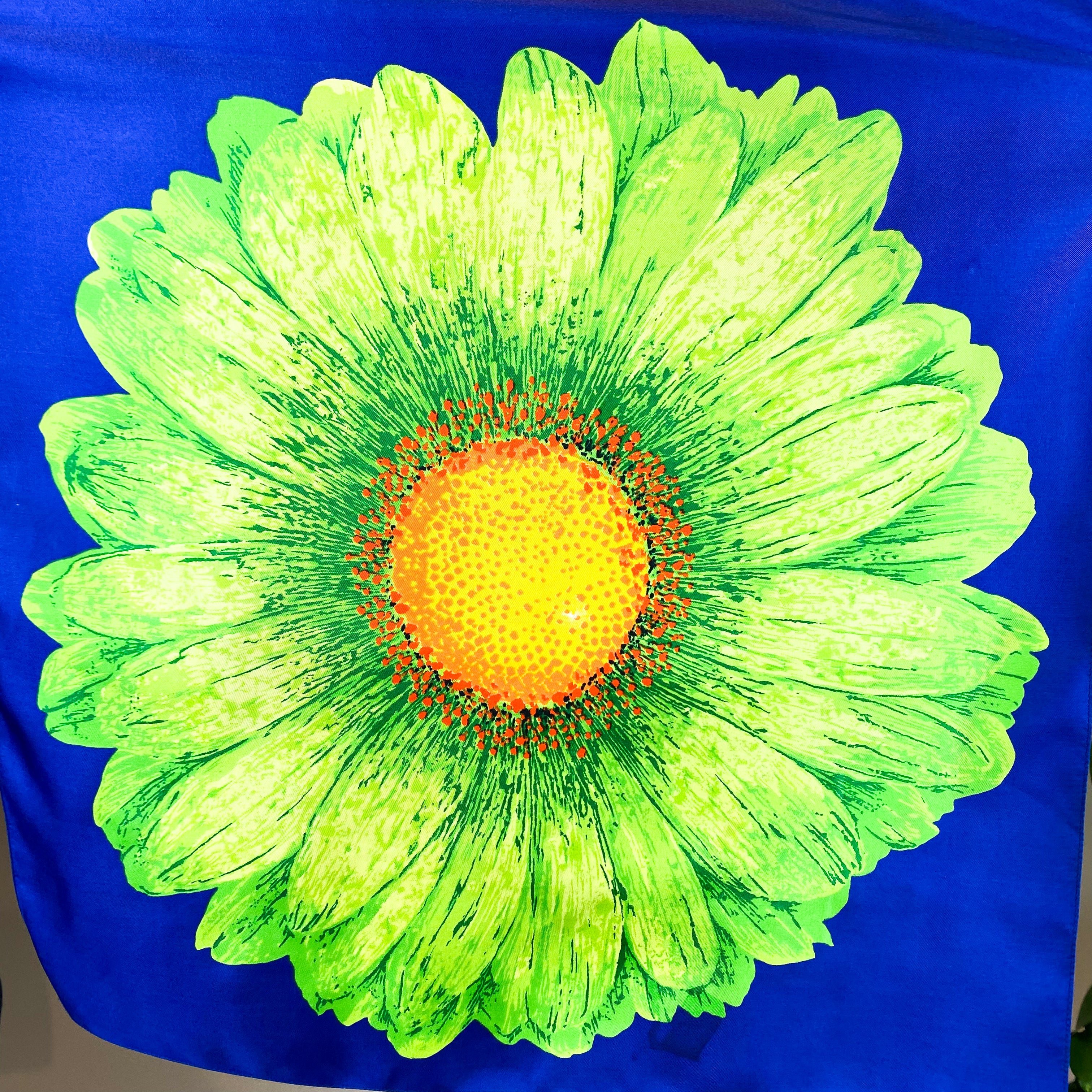 Bright Blue Flower Neckerchief Modern Silk Scarf