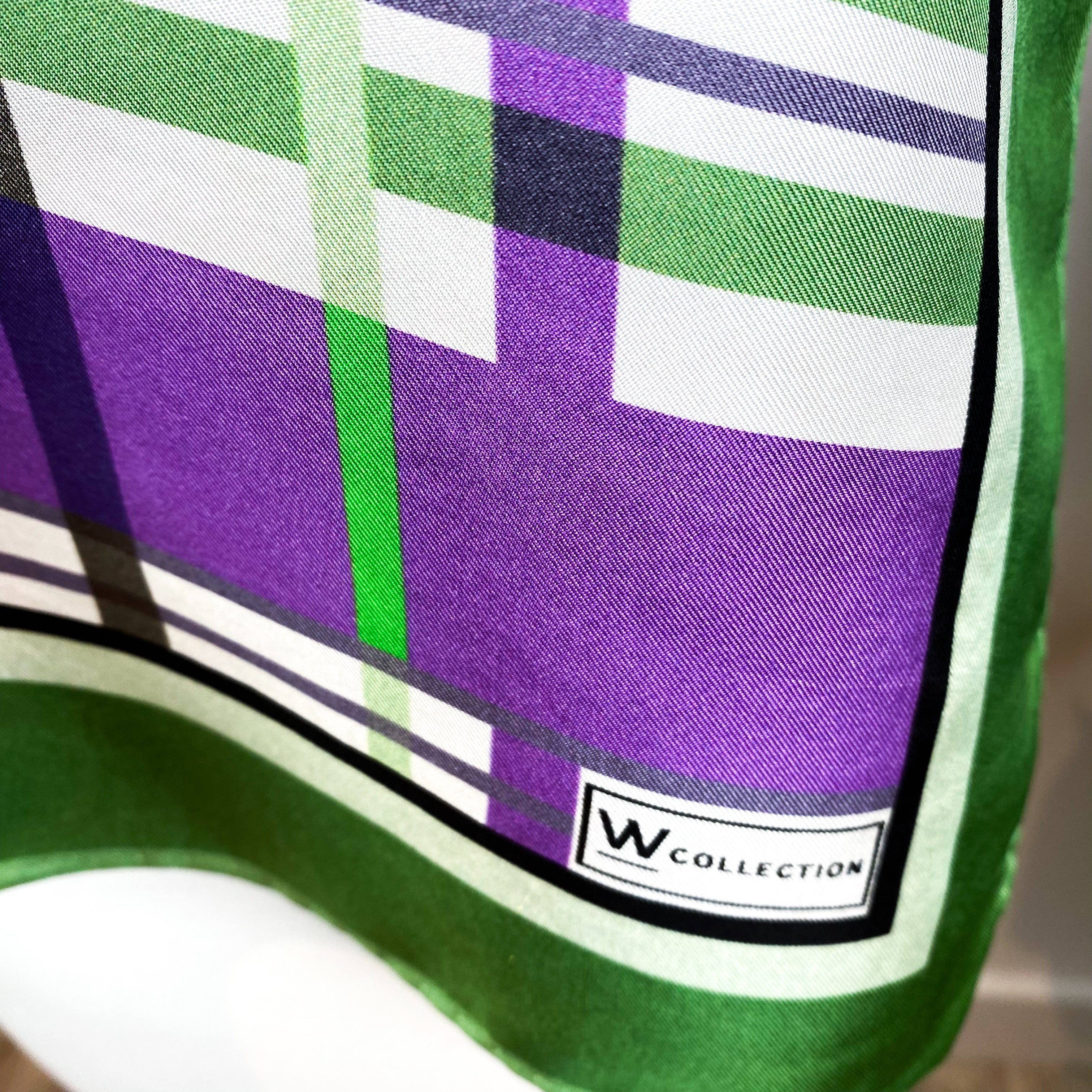 Green and Purple Check Vintage Silk Scarf