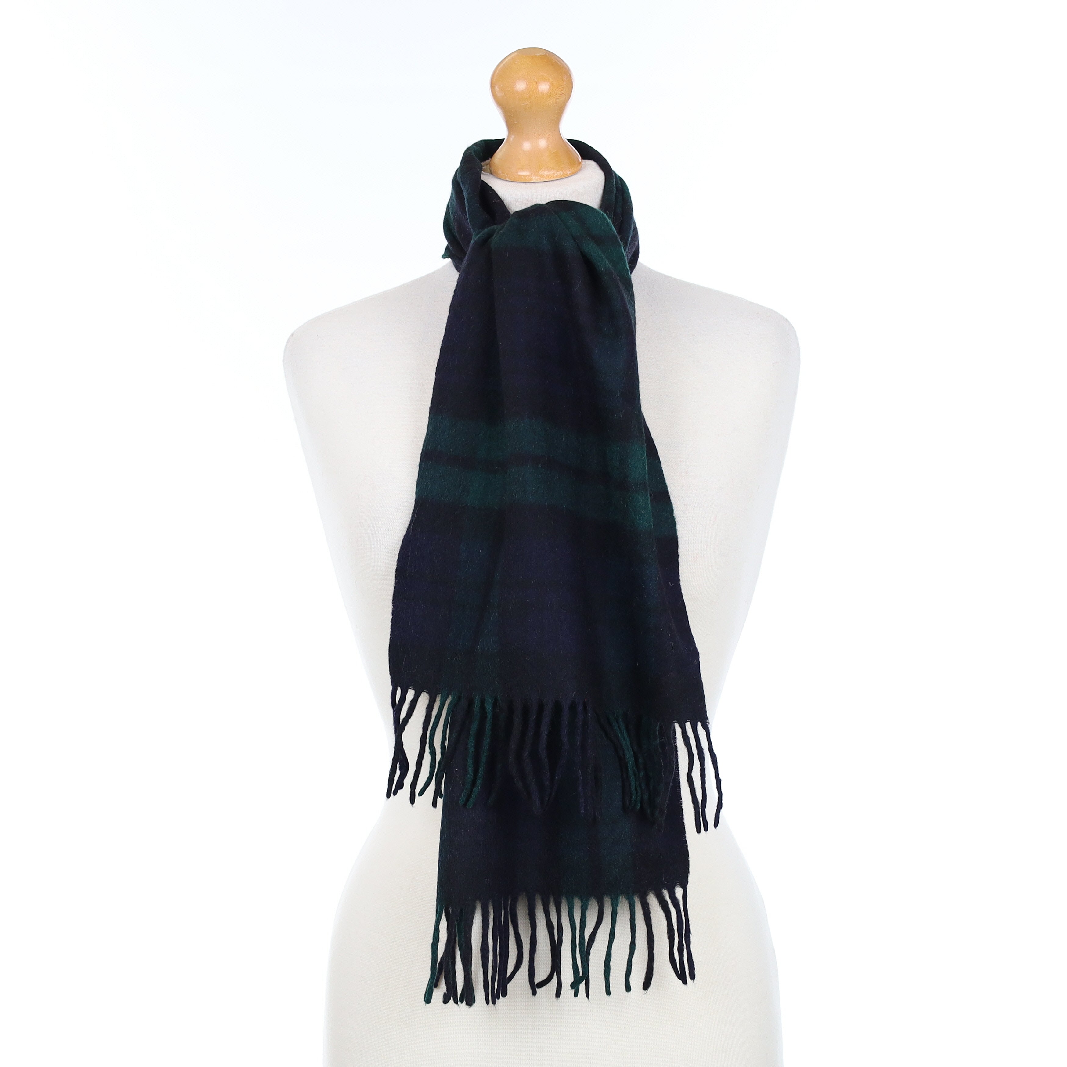 Navy and Bottle Green Checked Cashmere Woven Scarf